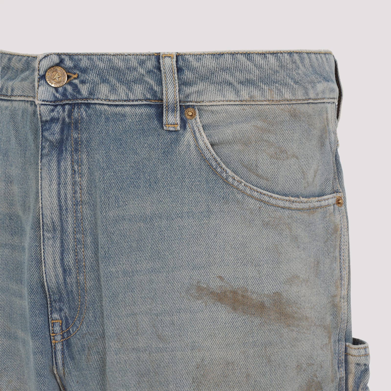 Golden Goose Light Blue Jeans With Sand Wash Distressed Effect In Black