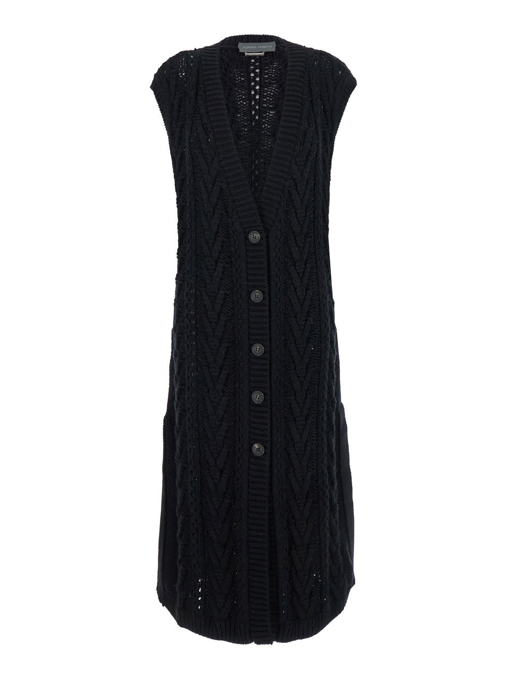 Shop Alberta Ferretti Black Knitted Sleeveless Midi Dress In Wool Woman