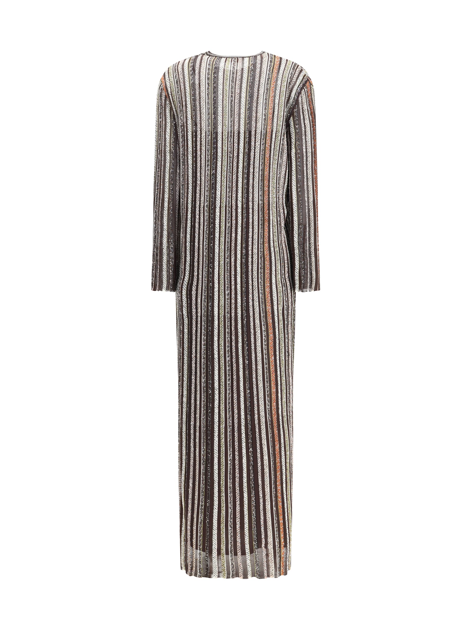 Missoni Long Dress With V-neck And Herringbone Stripe Knit In Multi