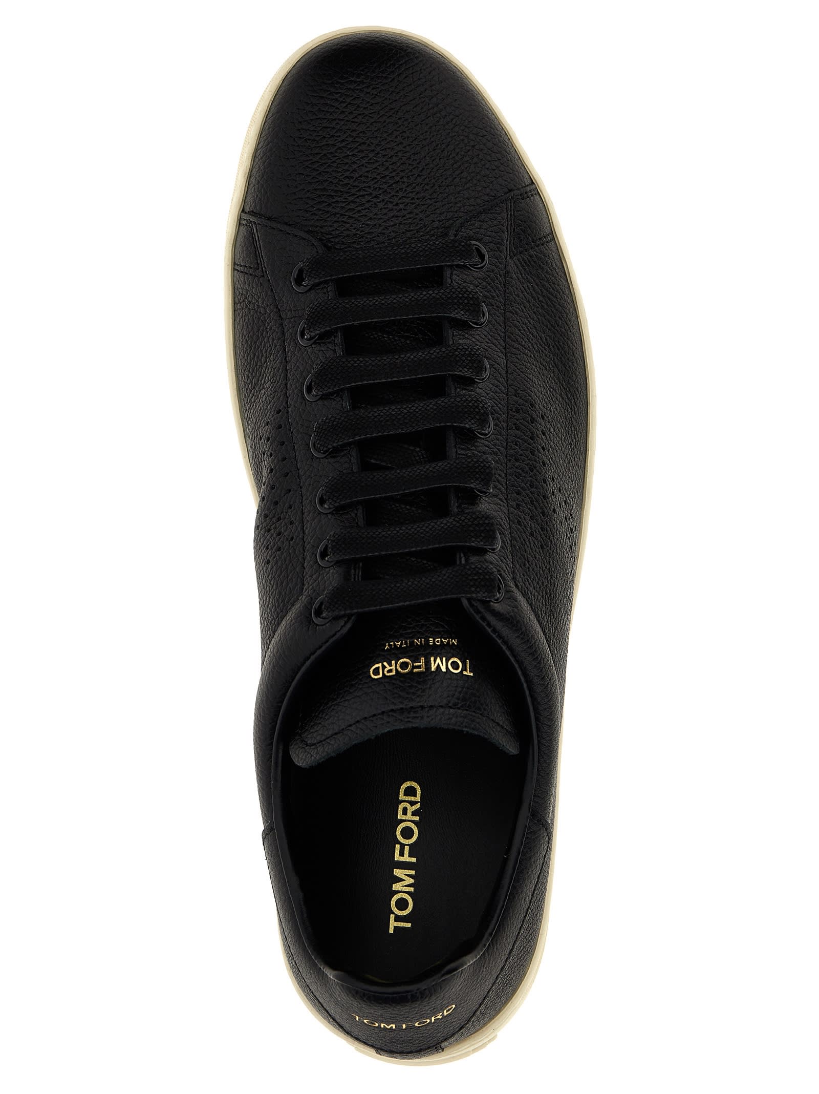 Shop Tom Ford Logo Leather Sneakers In White/black