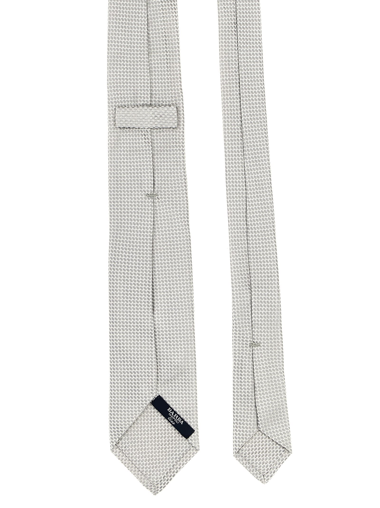Barba Napoli Pointed Tip Slim Silk Tie With Textured Pattern In White