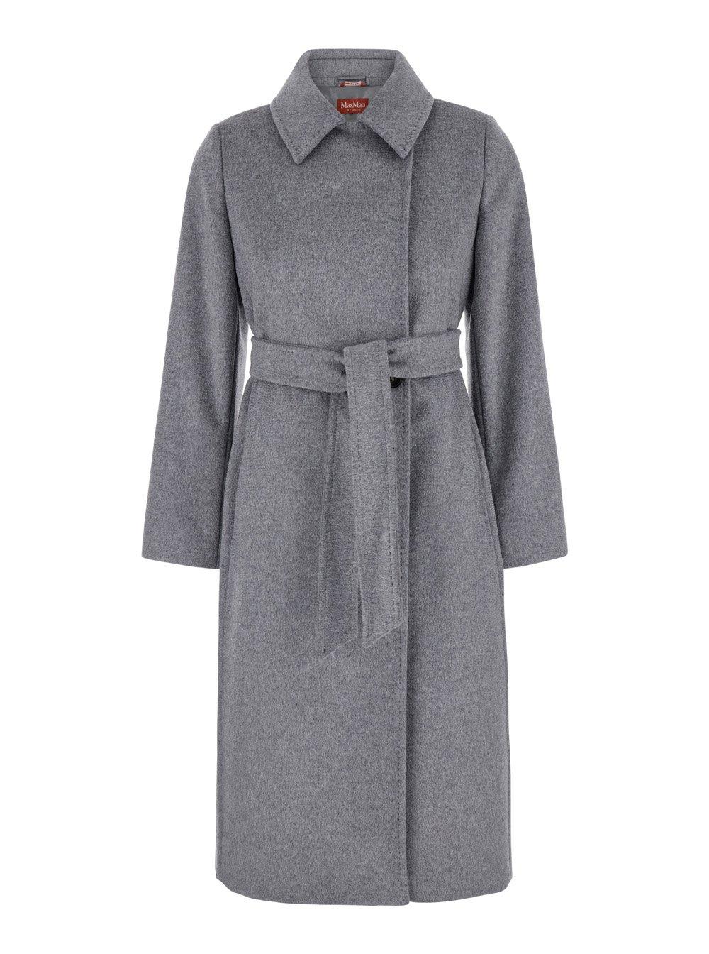 Shop Max Mara Belted Long-sleeved Coat In White