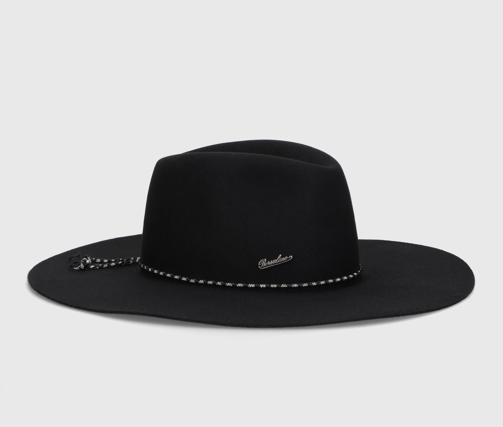 Shop Borsalino Heath Alessandria Brushed Felt In Black, Black Rhinestone Hat Band