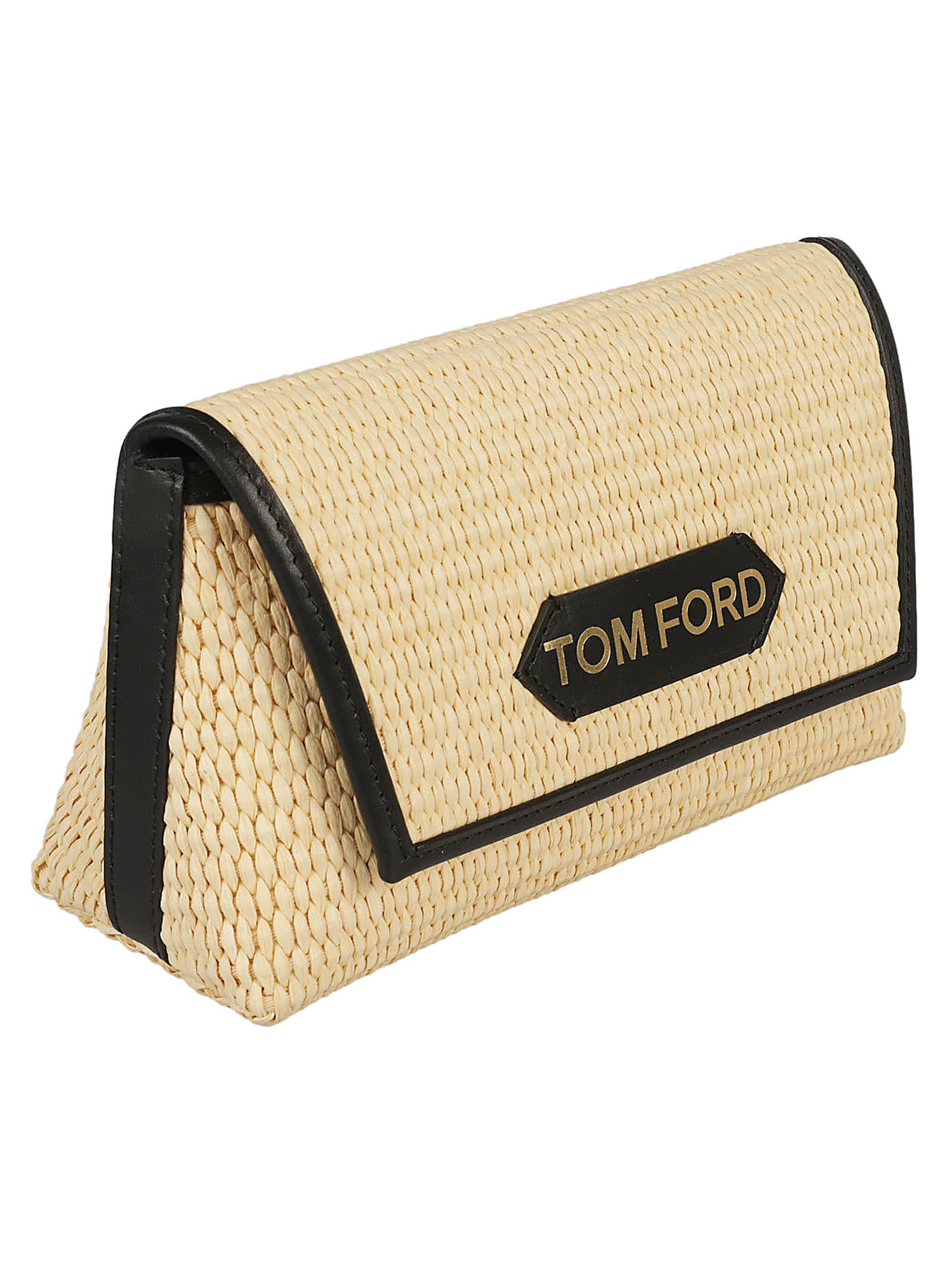 Shop Tom Ford Weave Logo Patch Tote In Natural/black