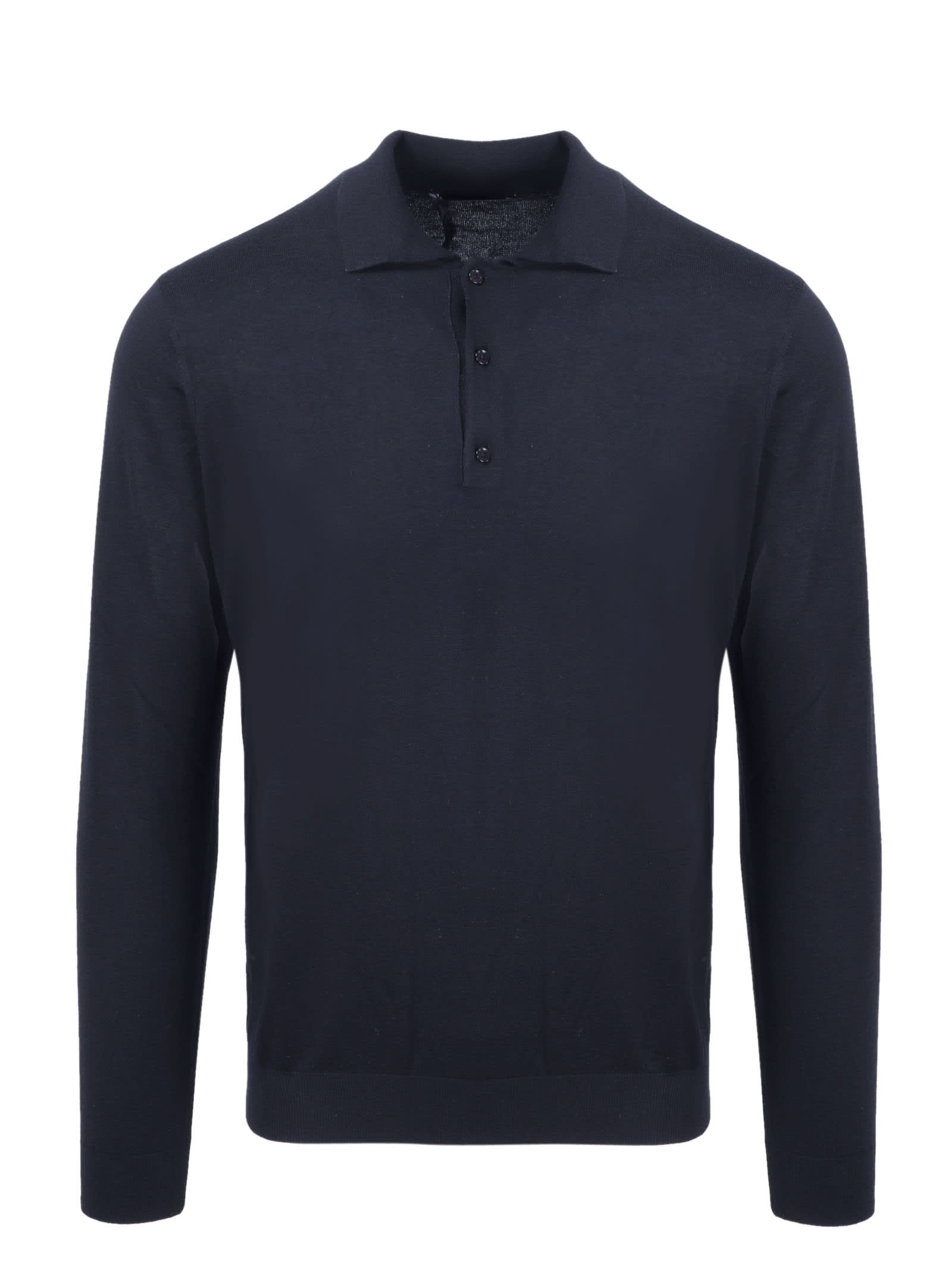 Laneus Long Sleeve Knit Polo In Blue