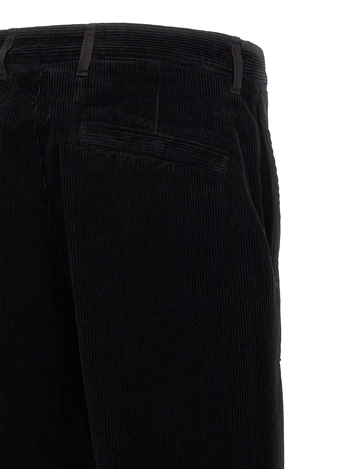 Shop Stone Island Logo-patch Corduroy Trousers In Black