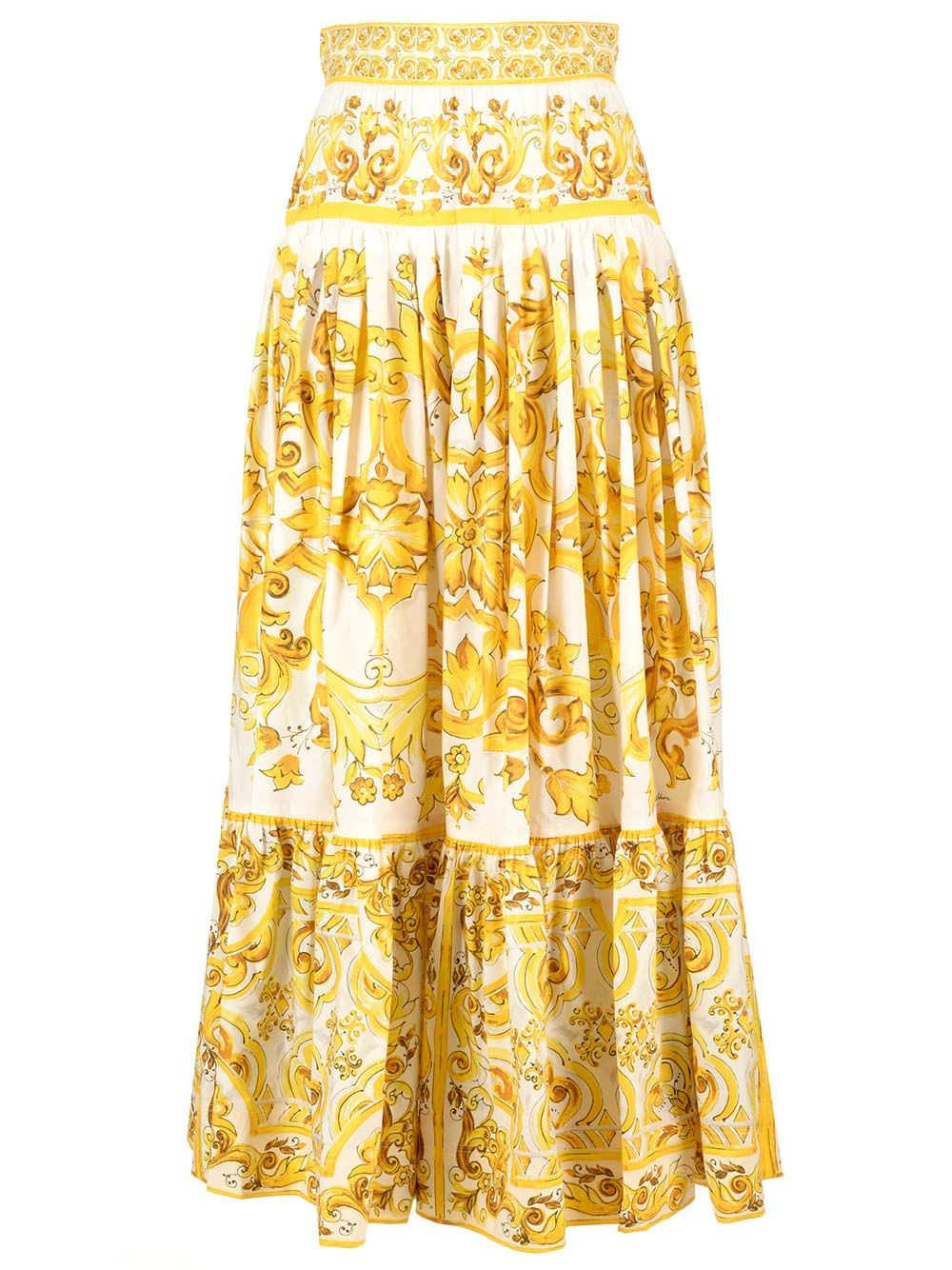 Long Majolica-print Poplin Skirt