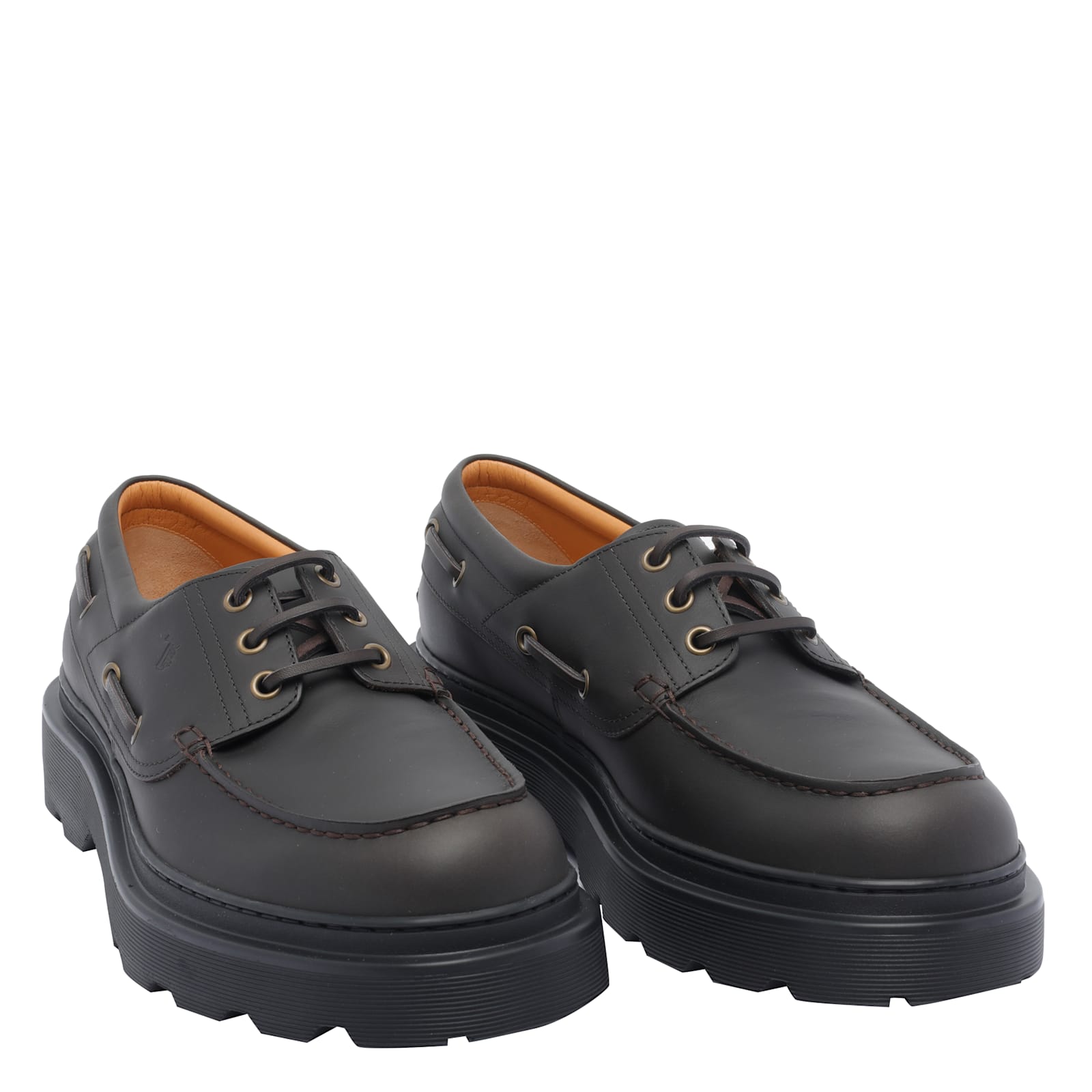 Tod's Brown Leather Loafers With Rounded Toe And Chunky Sole In Brown