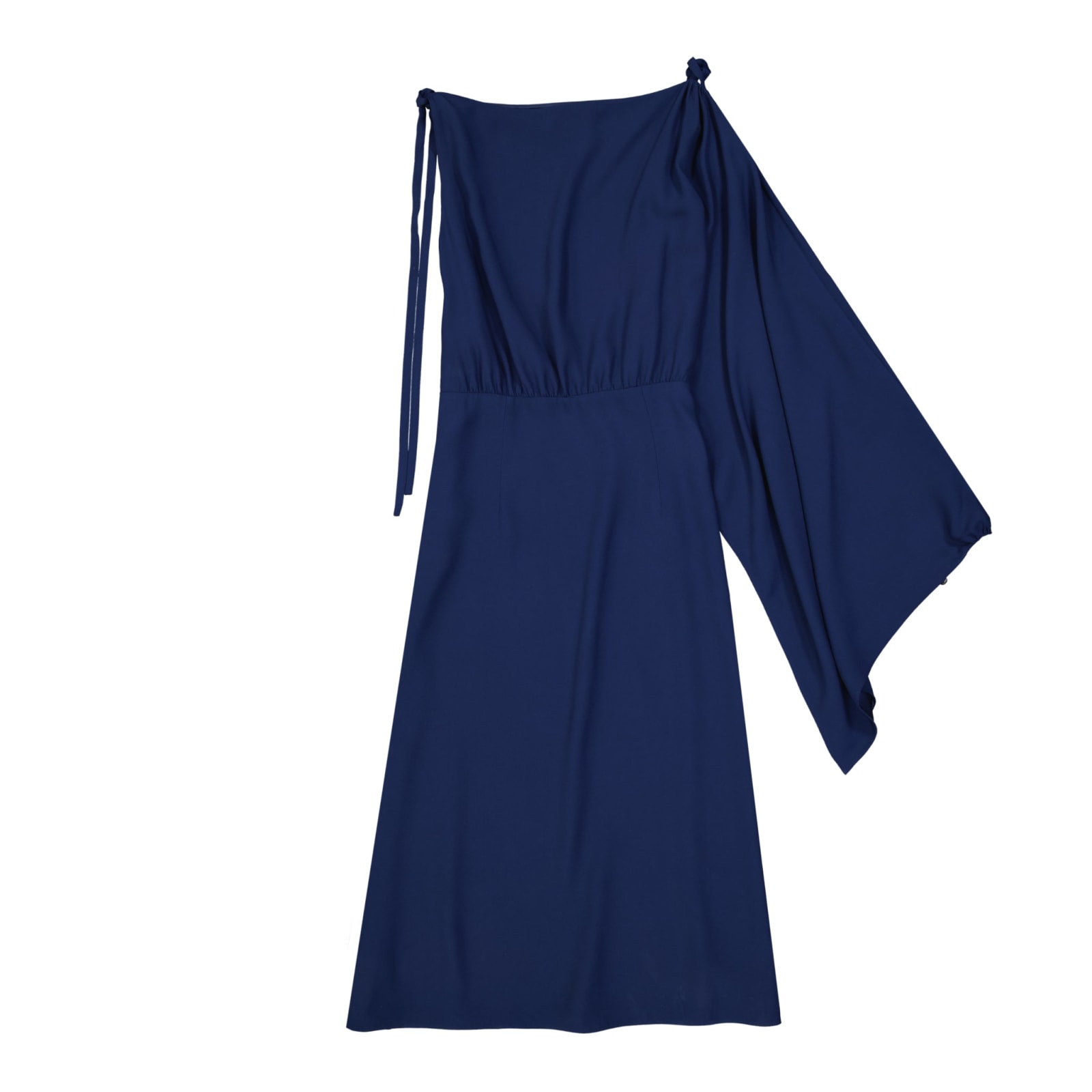 Shop Prada Flared One Sleeve Midi Dress In Blue