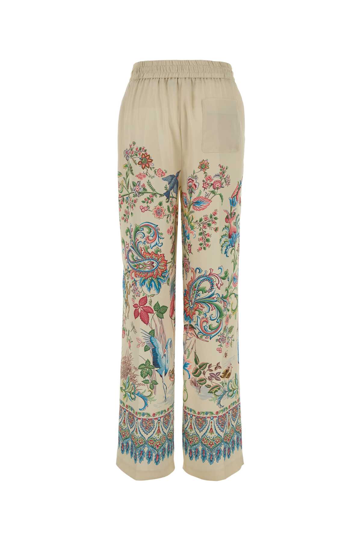 Etro Women White Pants With Elastic Drawstring Waist And All-over Floral Print In Tech Fabric Woman In Multi
