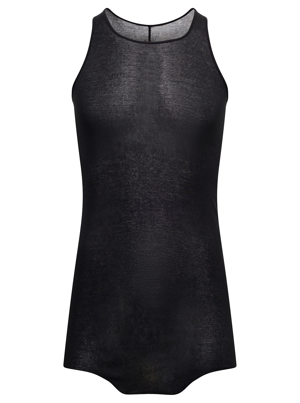 Rick Owens Black Tank Top With Curved Hem In Cotton Man In Black