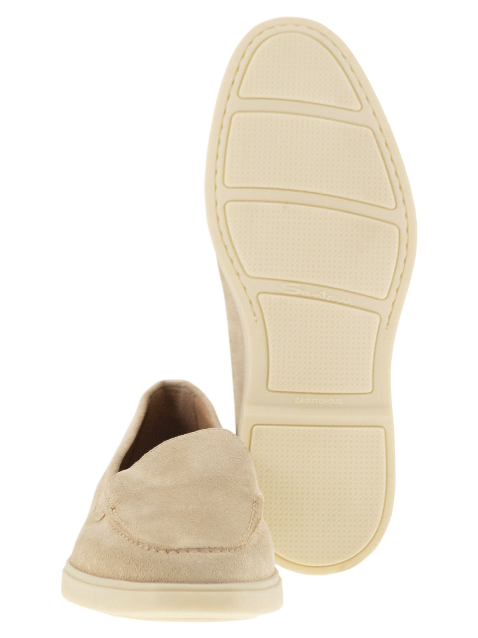 Shop Santoni Suede Moccasin In Beige