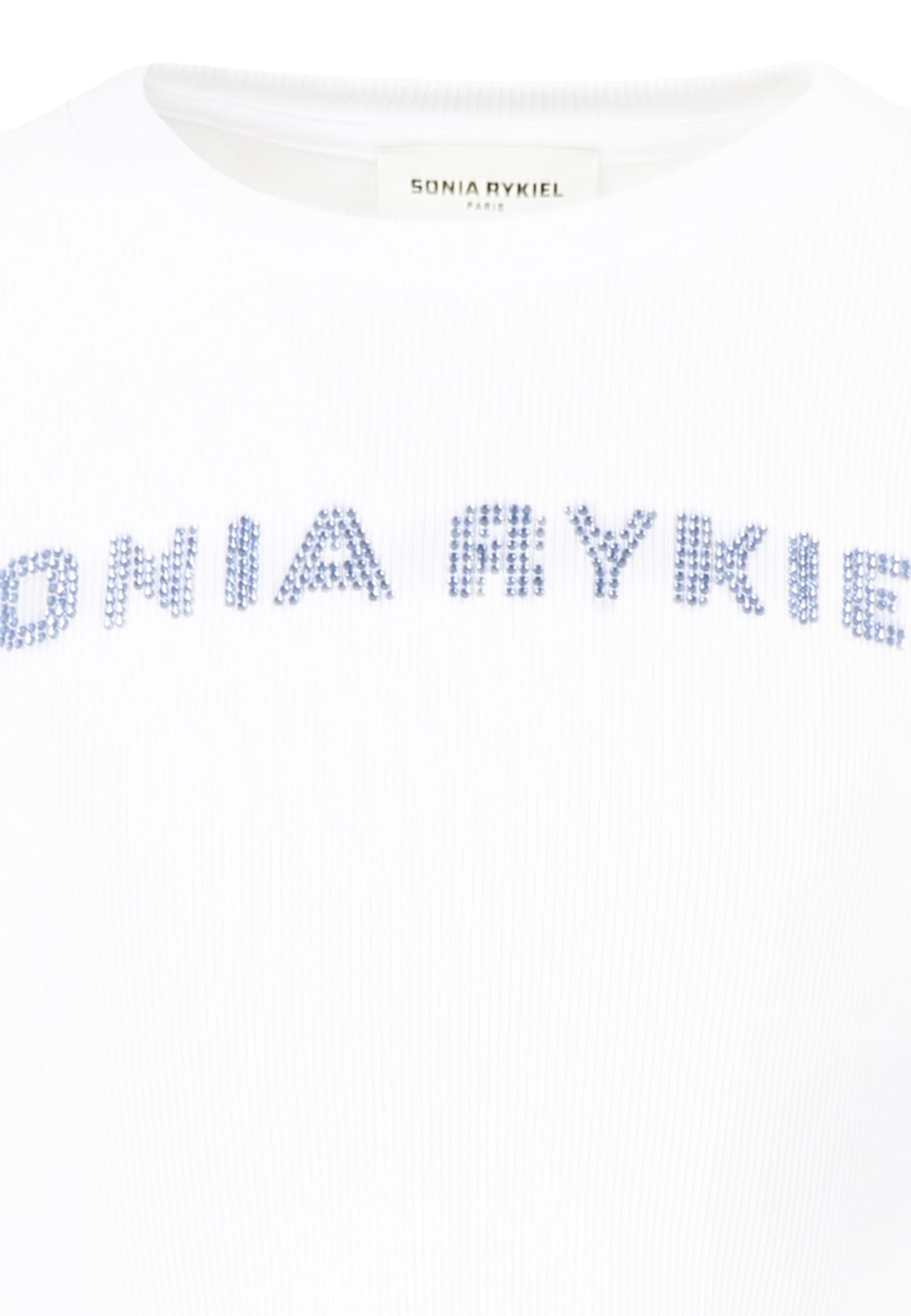 RYKIEL ENFANT WHITE CROP T-SHIRT FOR GIRL WITH LOGO