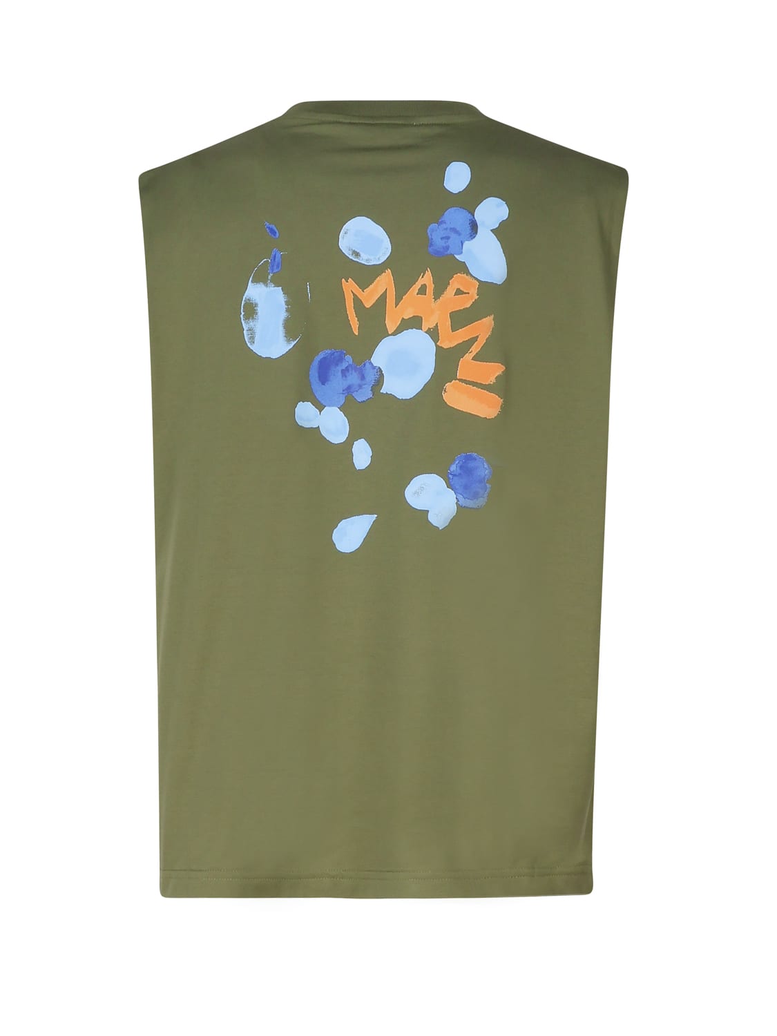 Shop Marni Cotton Sleeveless T-shirt With  Dripping Print In Green