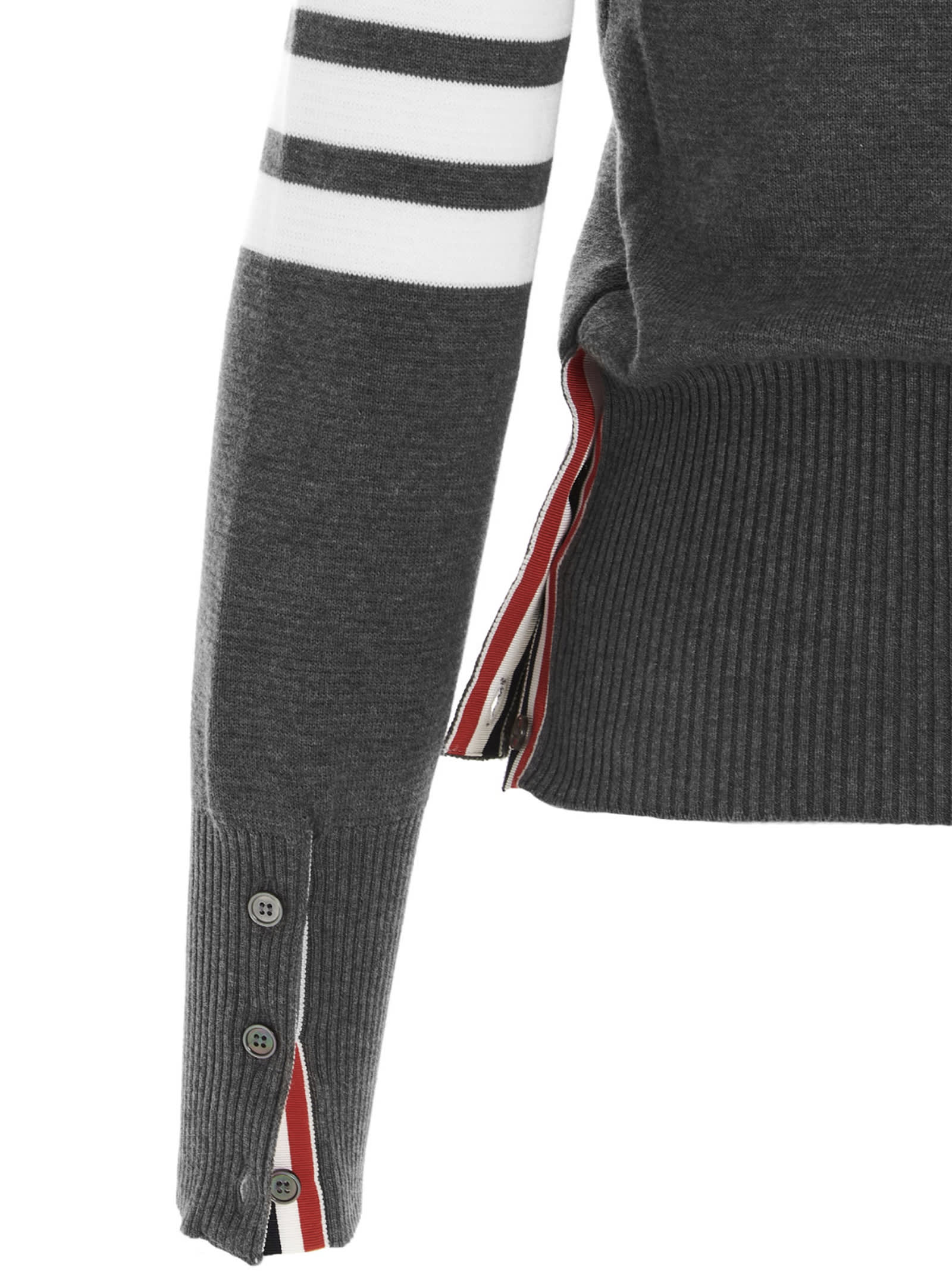Thom Browne V-neck Grey Virgin Wool Cardigan In Med Grey