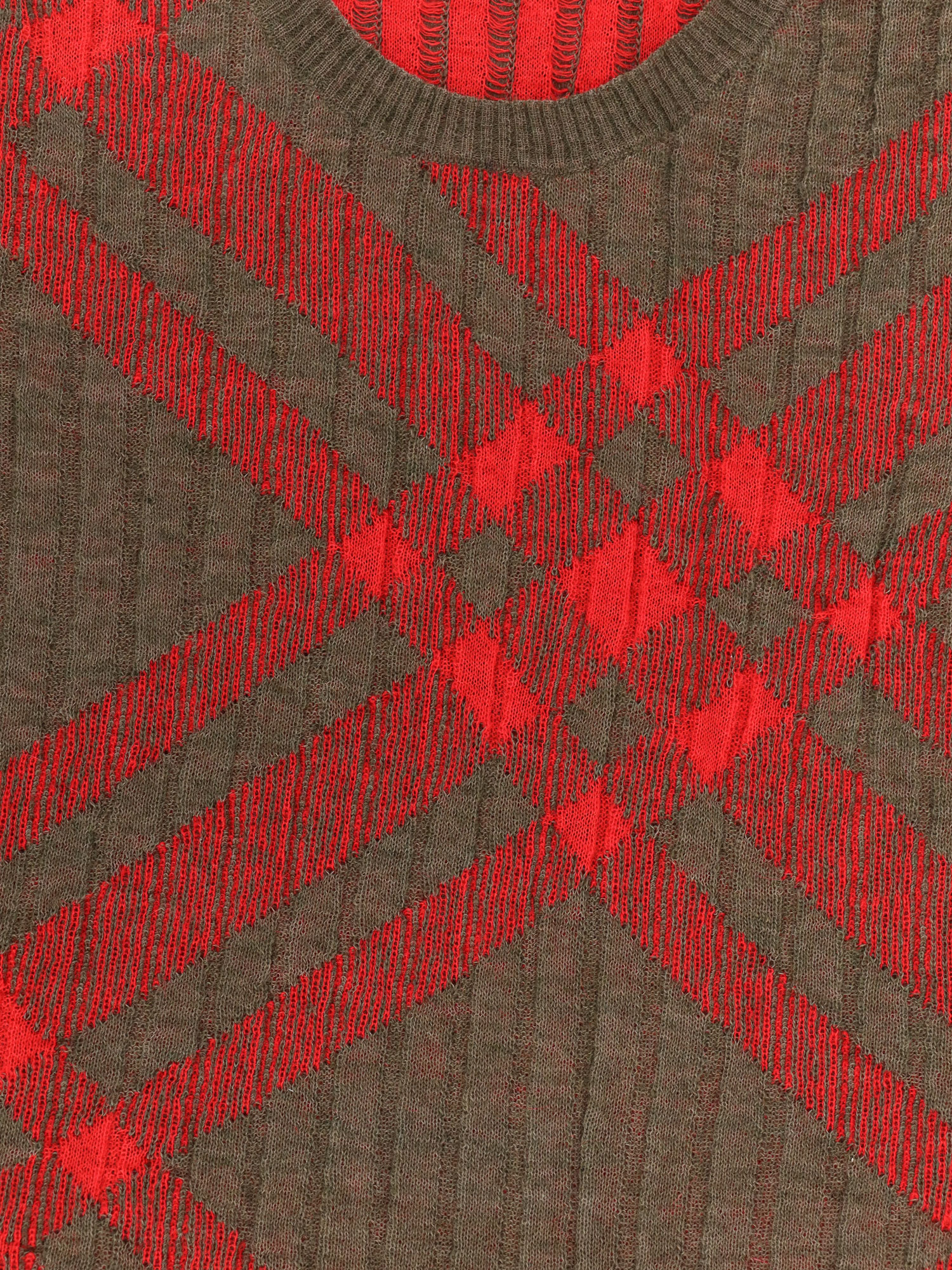 Burberry Ribbed Vest With Check Intarsia In Red