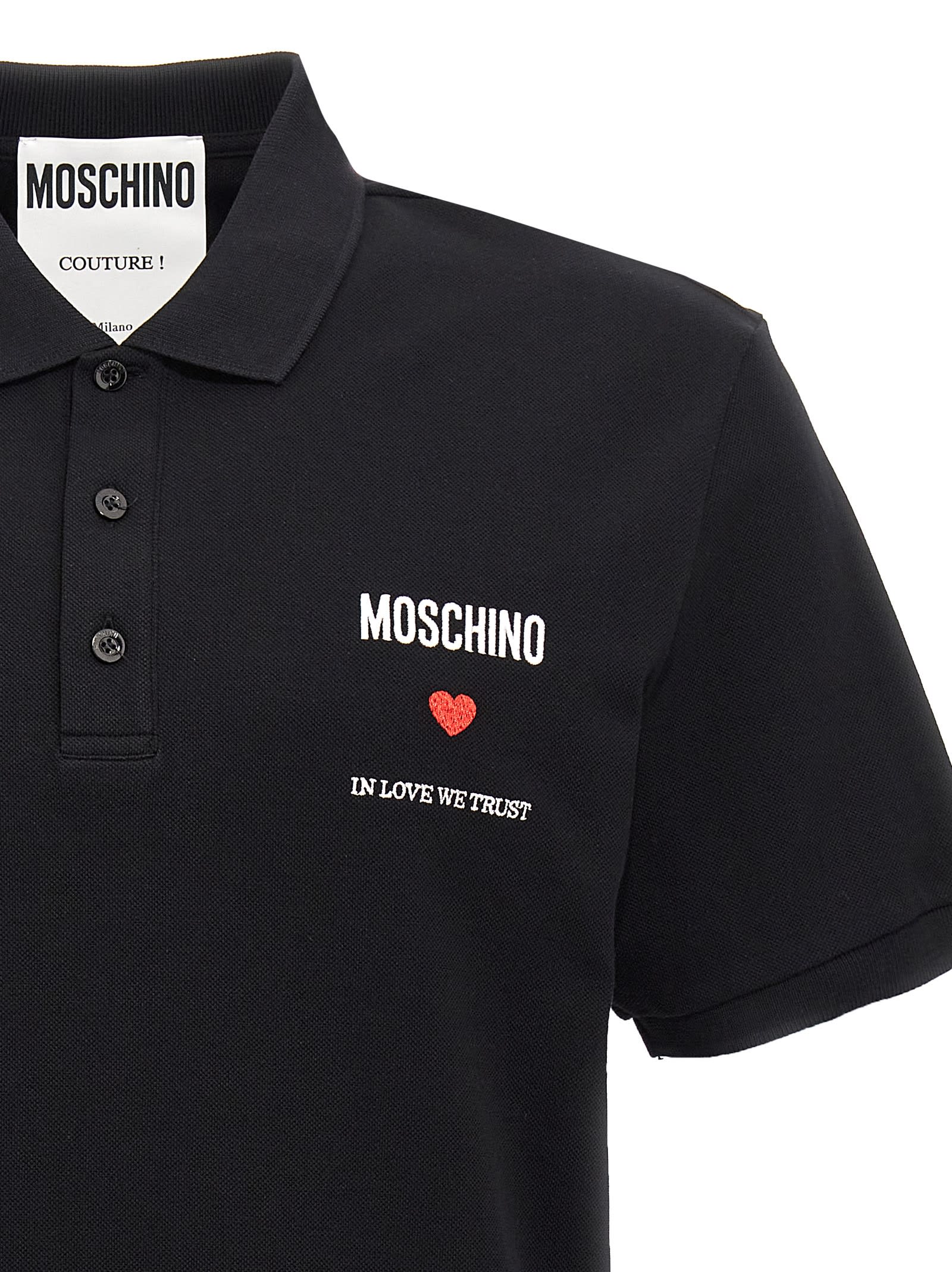 Shop Moschino In Love We Trust Polo Shirt In Black