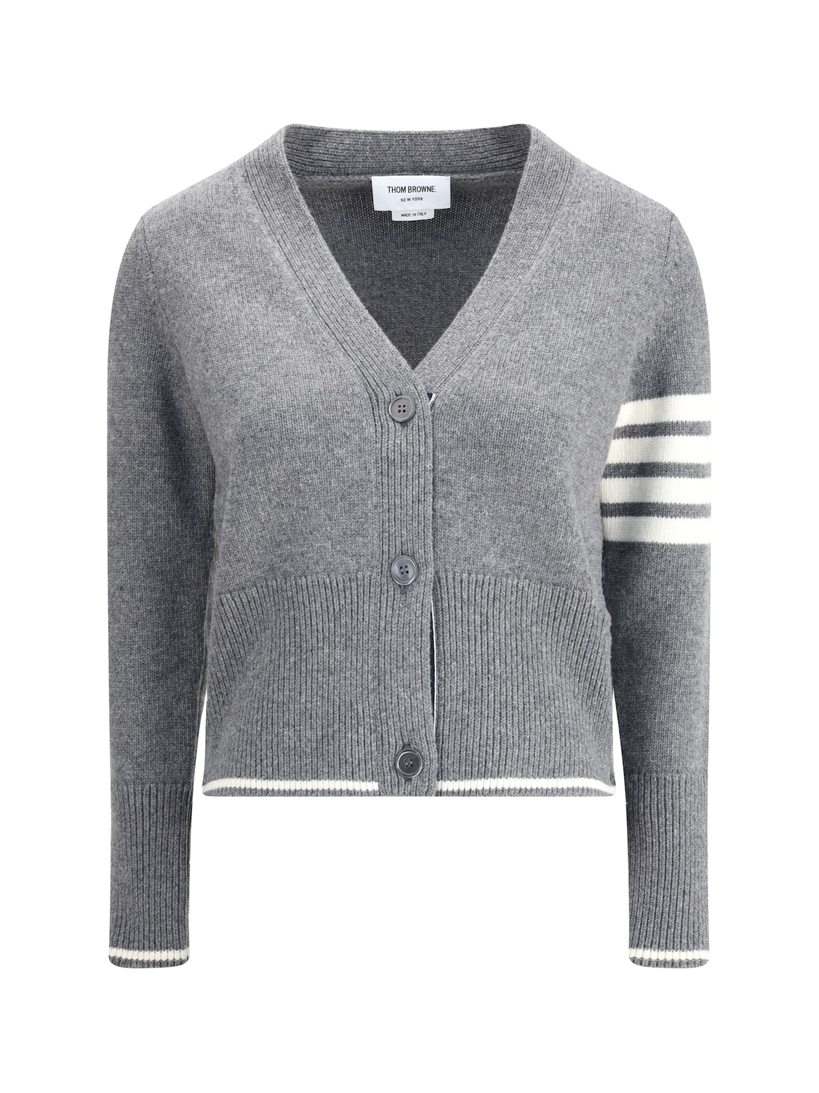 Thom Browne Virgin Wool Cardigan With Embrodery Geese In Gray