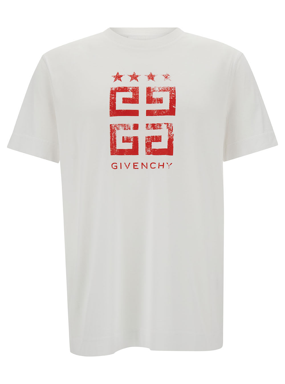 Givenchy White Crewneck T-shirt With Front 4g Logo Print In Cotton Man
