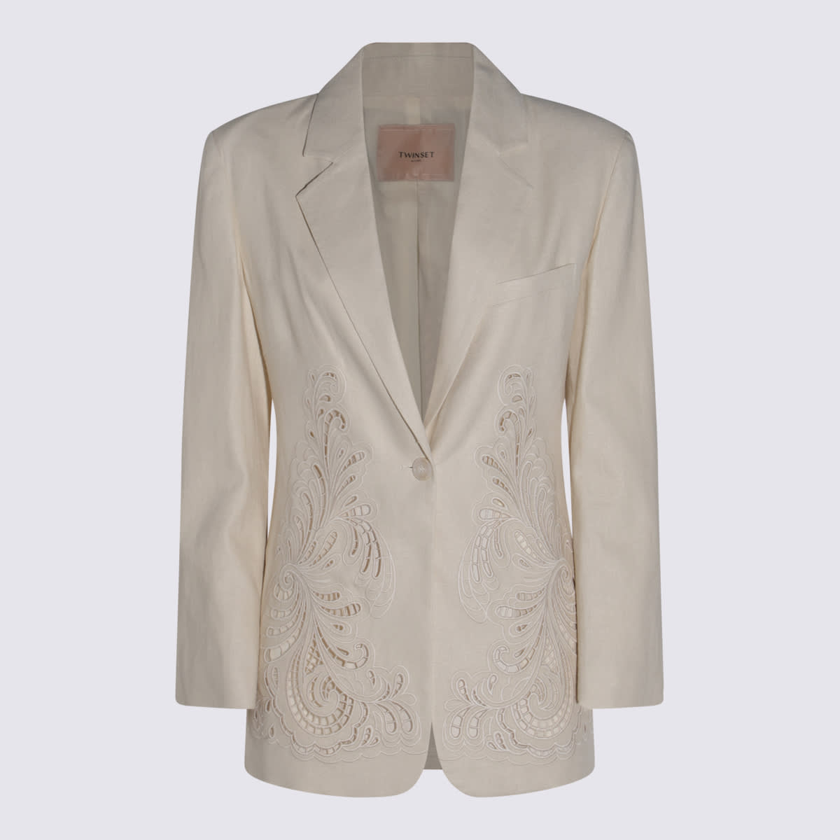 TWINSET WHITE BEIGE LINEN BLAZER