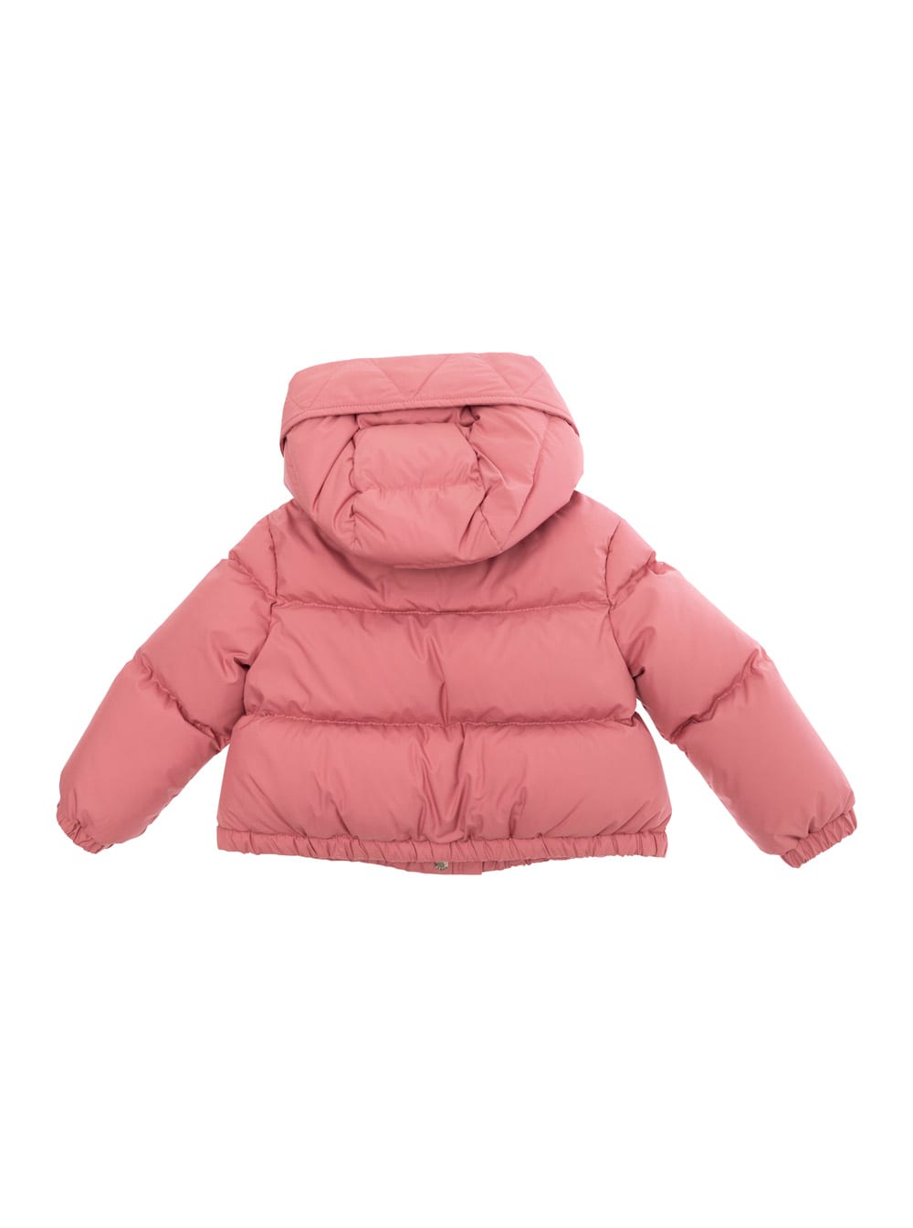 Moncler Laurie Pink Hooded Down Jacket With Logo Patch In Tech Fabric Baby In Pink