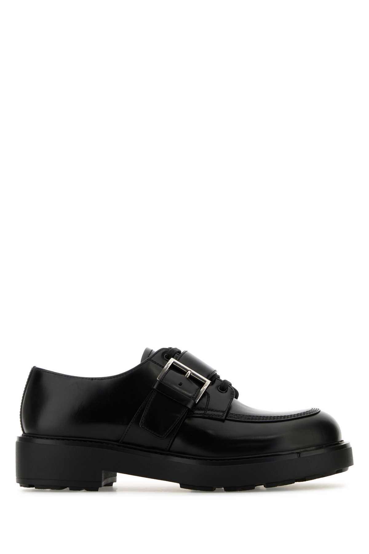 Shop Prada Black Leather Lace-up Shoes In Nero