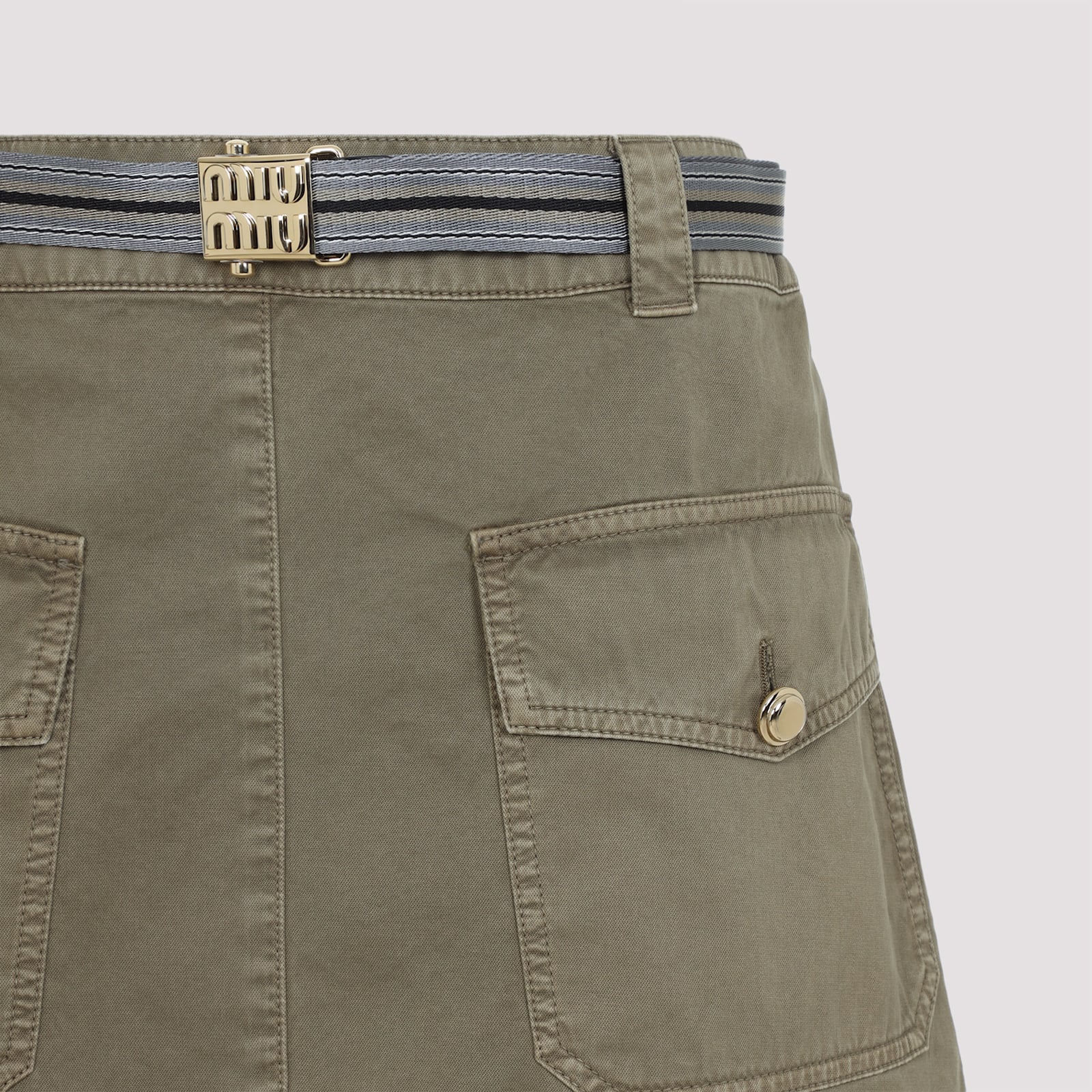 Miu Miu Belted Mini Skirt In Oliva