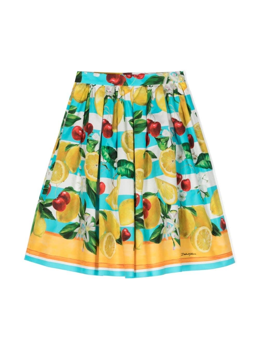 Shop Dolce & Gabbana Pleated Skirt With Lemon And Cherry Print In Multicolour