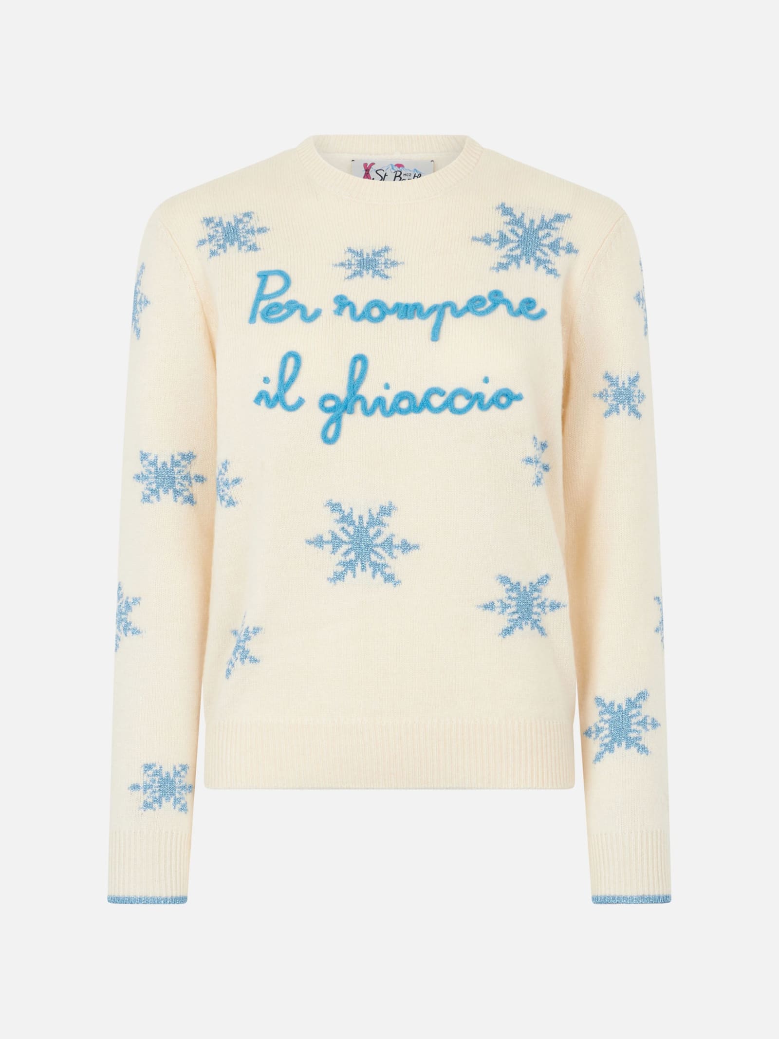 Shop Mc2 Saint Barth Woman Crewneck Sweater With Per Rompere Il Ghiaccio Embroidery In White