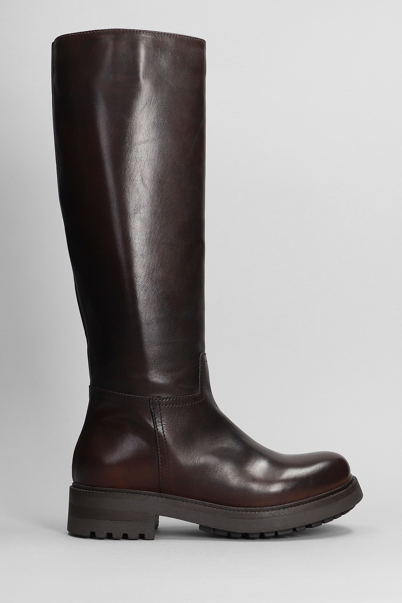 Low Heels Boots In Dark Brown Leather
