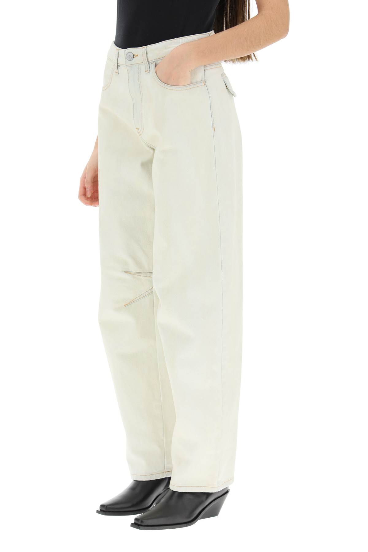 Palm Angels Contrast-trim Tapered Leg Jeans In Off White Brown (white)