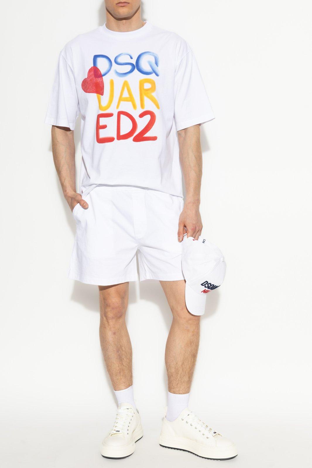Dsquared2 White Round Neck T Shirt With Printed Maxi Logo On The Front And Heart Detail In Cotton Woman