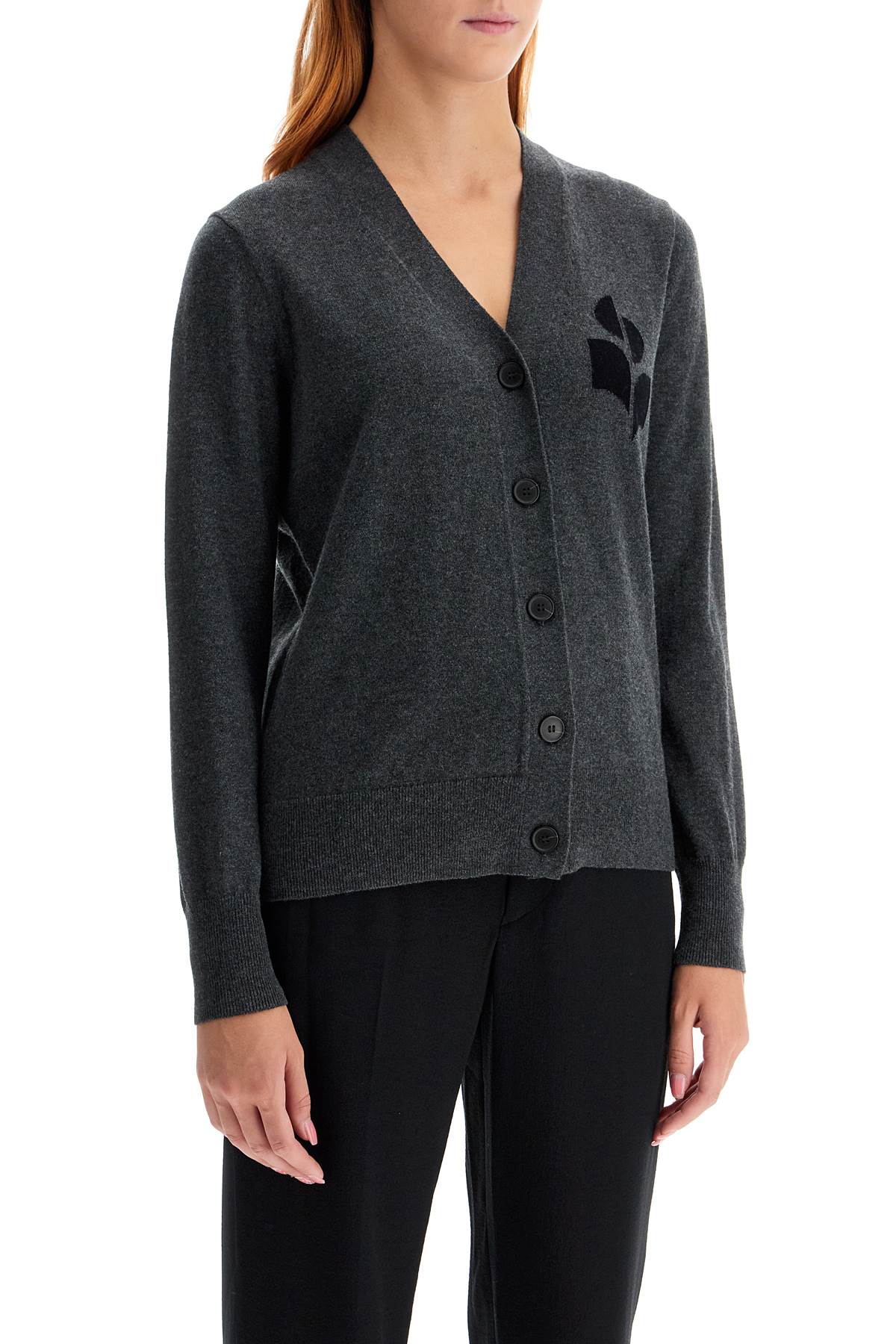 Shop Marant Etoile Karin Cardigan With Logo Intarsia In Anthracite (grey)