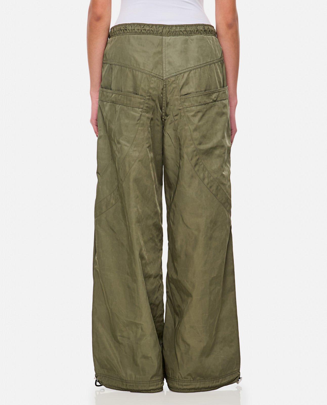 Attico Women's Wide Leg High-waisted Pants With Adjustable Elastic In Military In Military Green