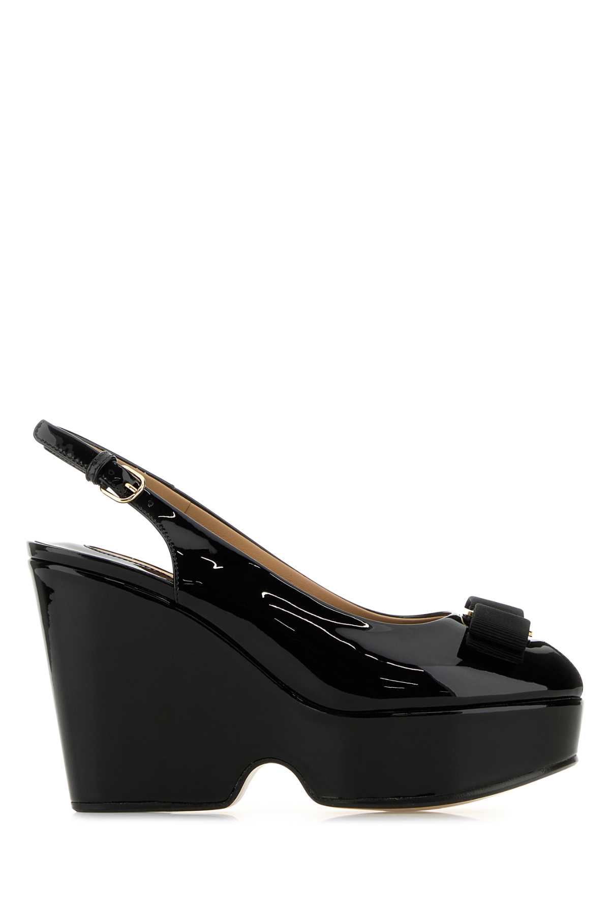 Black Leather Lally Wedges