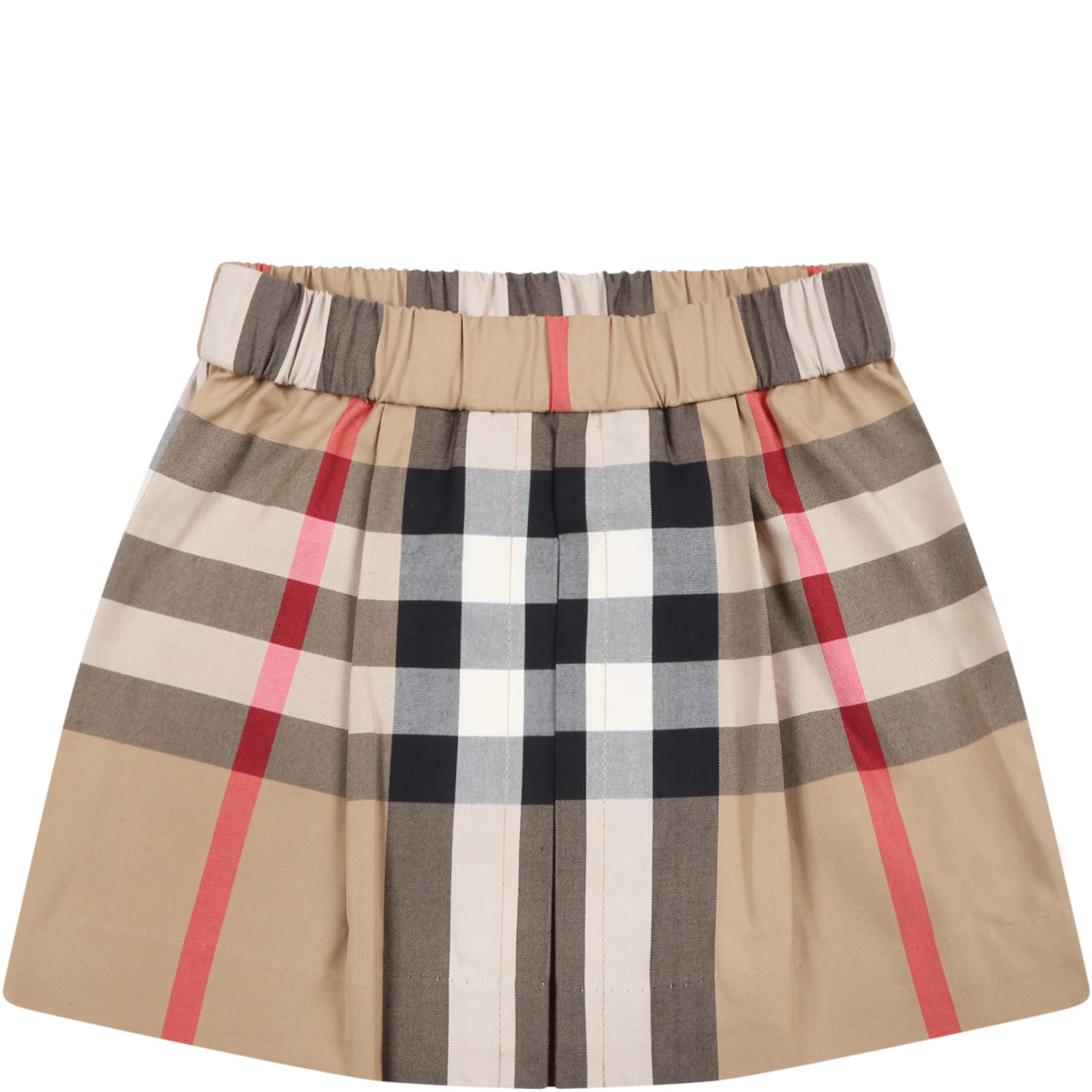 Shop Burberry Beige Skirt For Baby Girl With Vintage Check In Multicolor