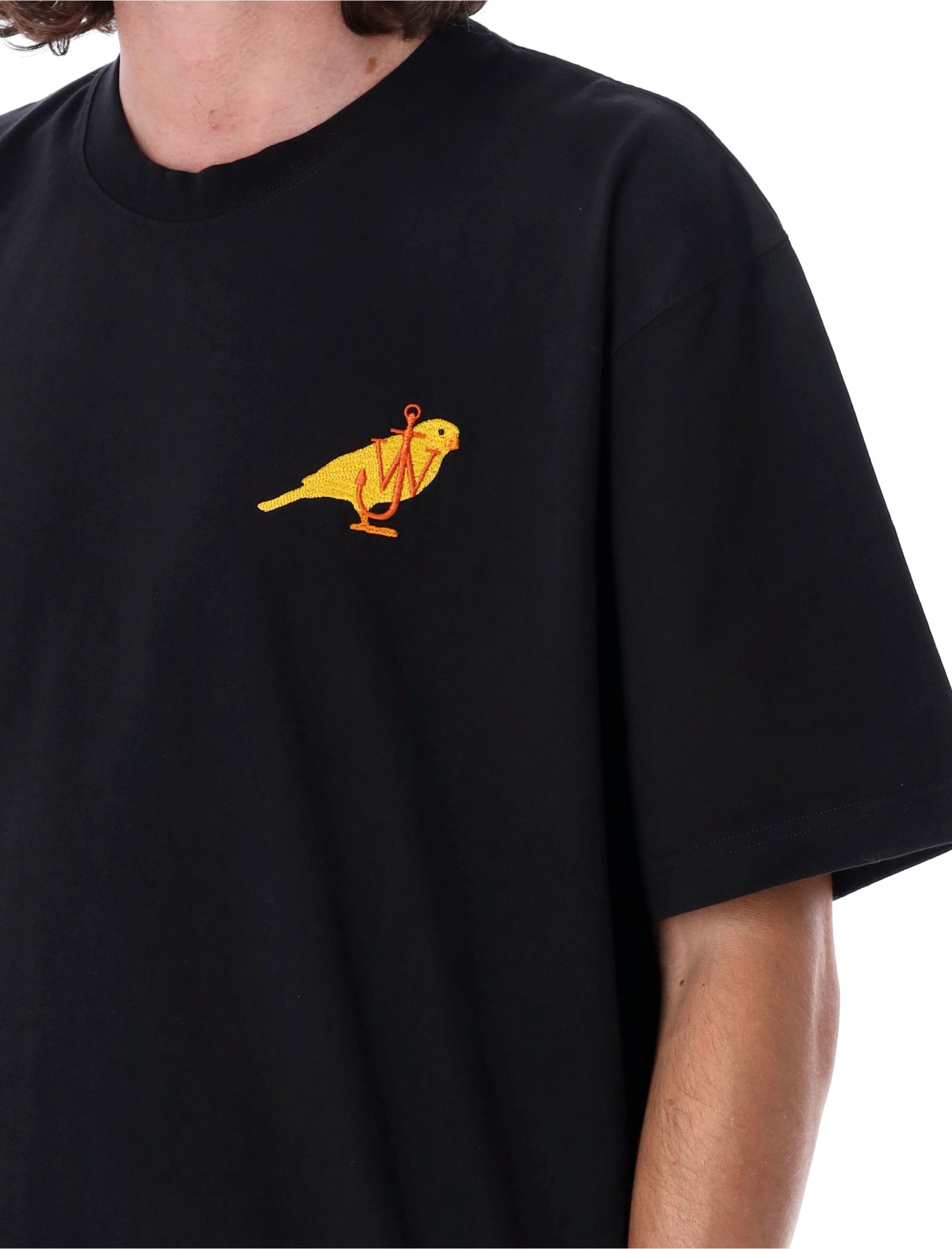 Shop Jw Anderson Canary Embroidery T-shirt In Black