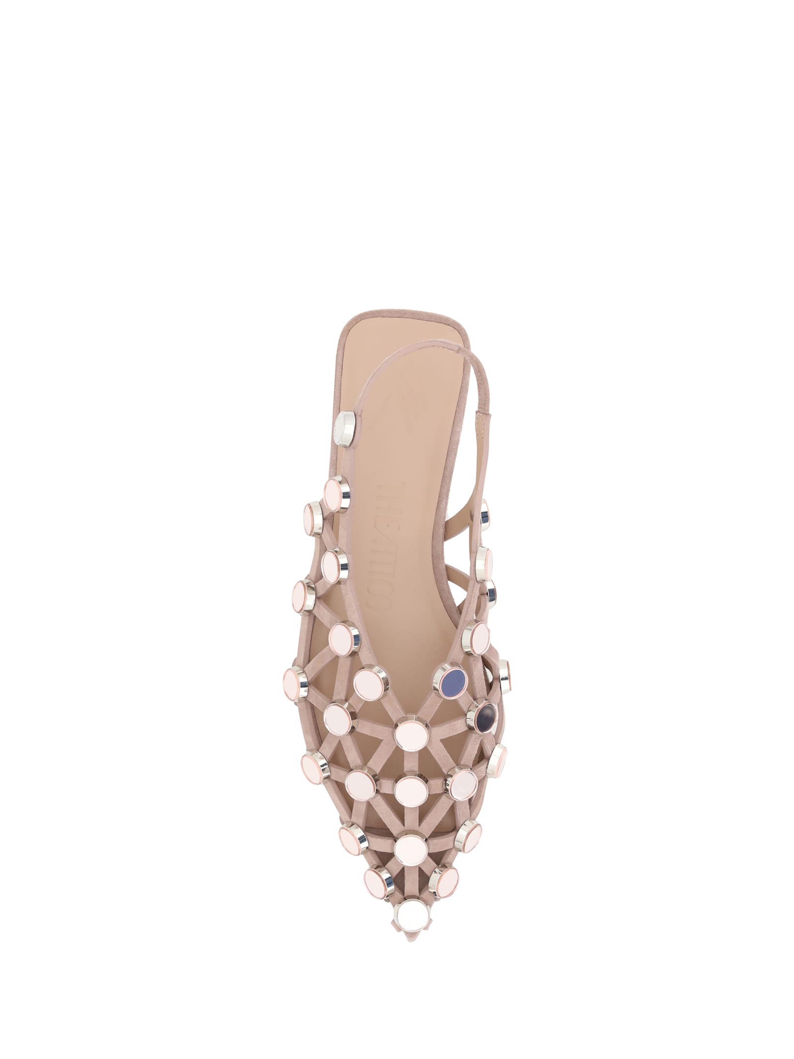 Attico Grid Embellished Slingback Flats In Pink