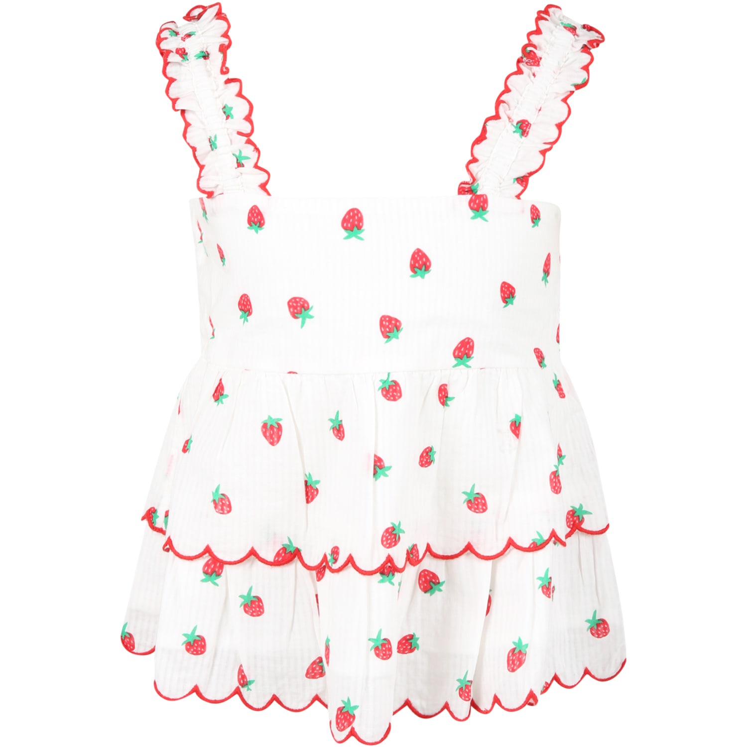 Stella McCartney Kids White Top For Girl With Red Strawberries