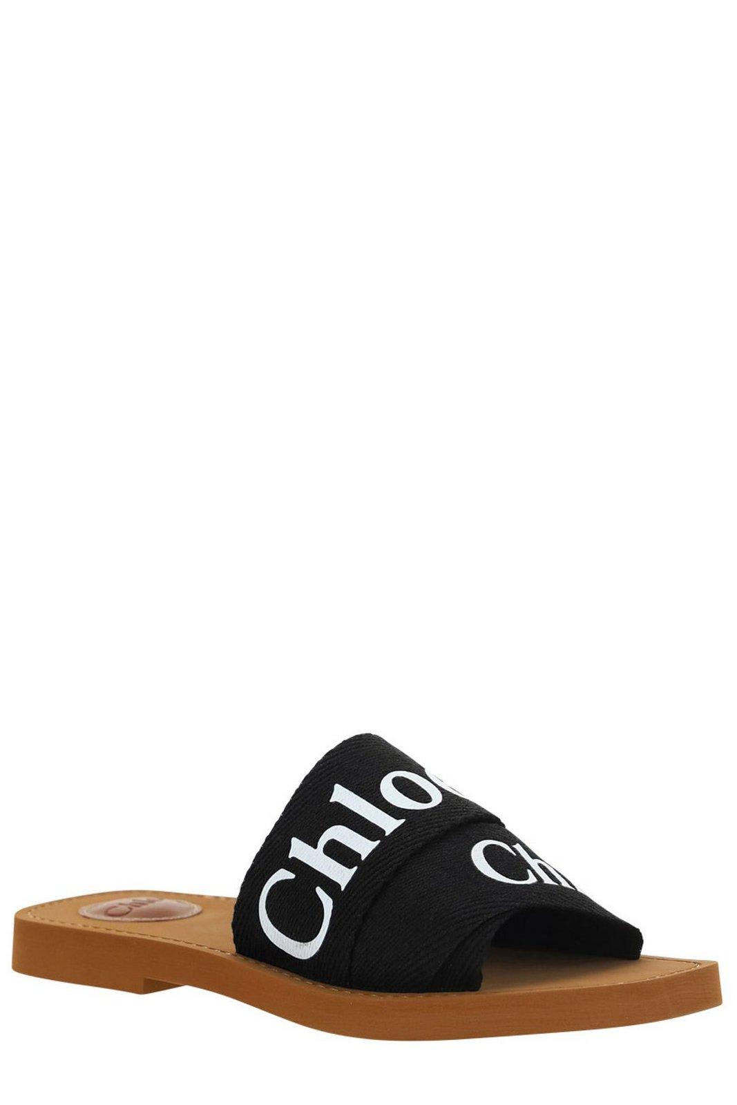 Shop Chloé Logo Printed Slip-on Sandals In Black