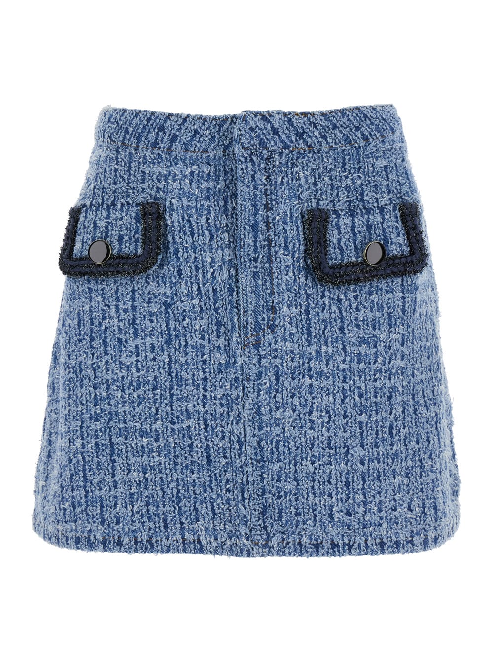 Shop Self-portrait Textured Denim Mini Skirt In Blu