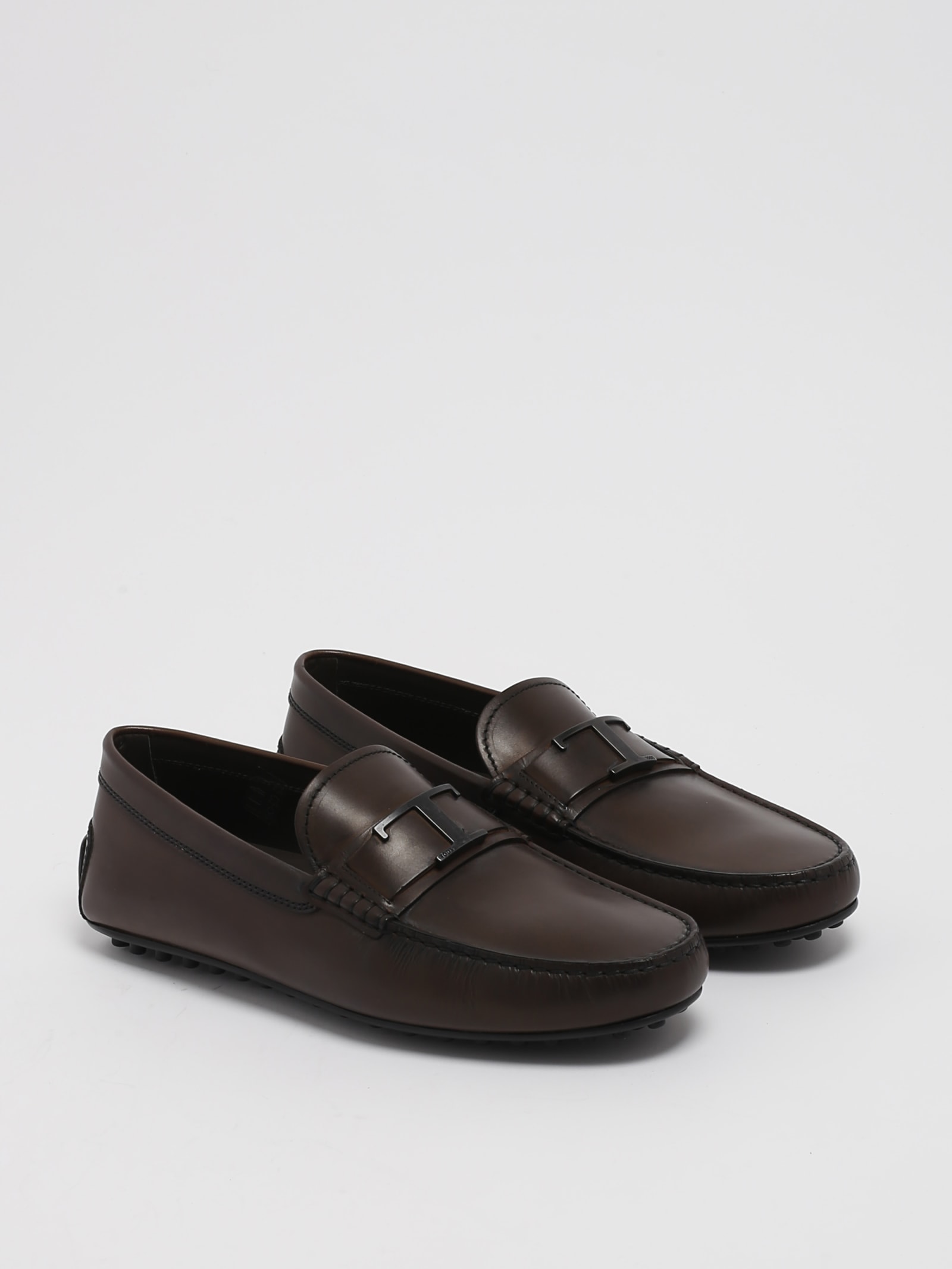 Shop Tod's City Gommino T Piatta Loafers In Cioccolato