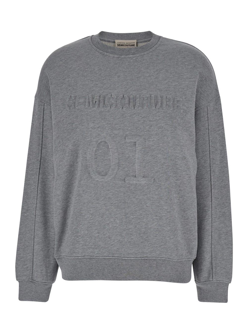 Grey Crewneck Sweatshirt With Tonal Logo Print In Cotton Woman