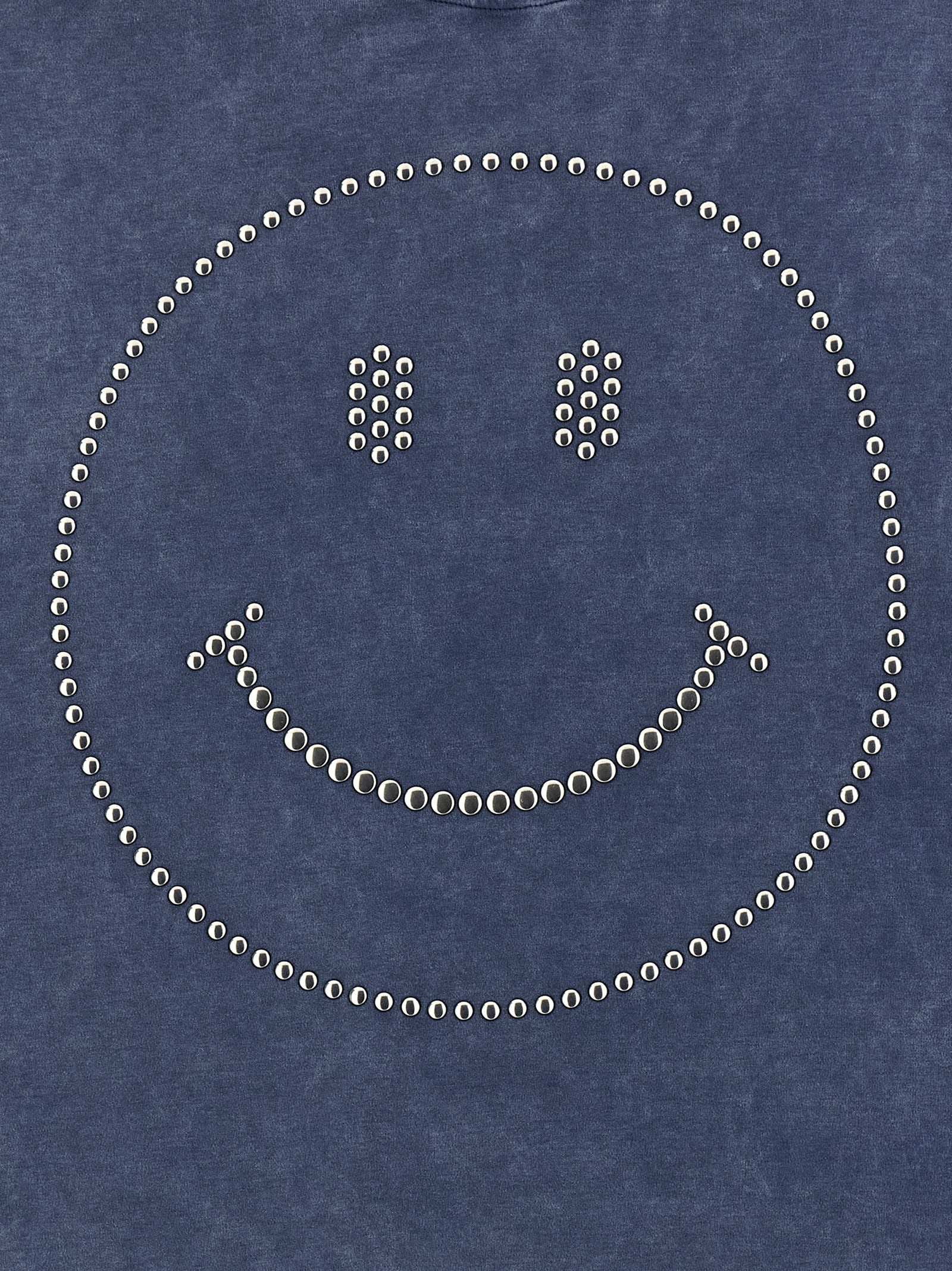 Moschino Smiley Face Studs Crew Neck T-shirt In Blue