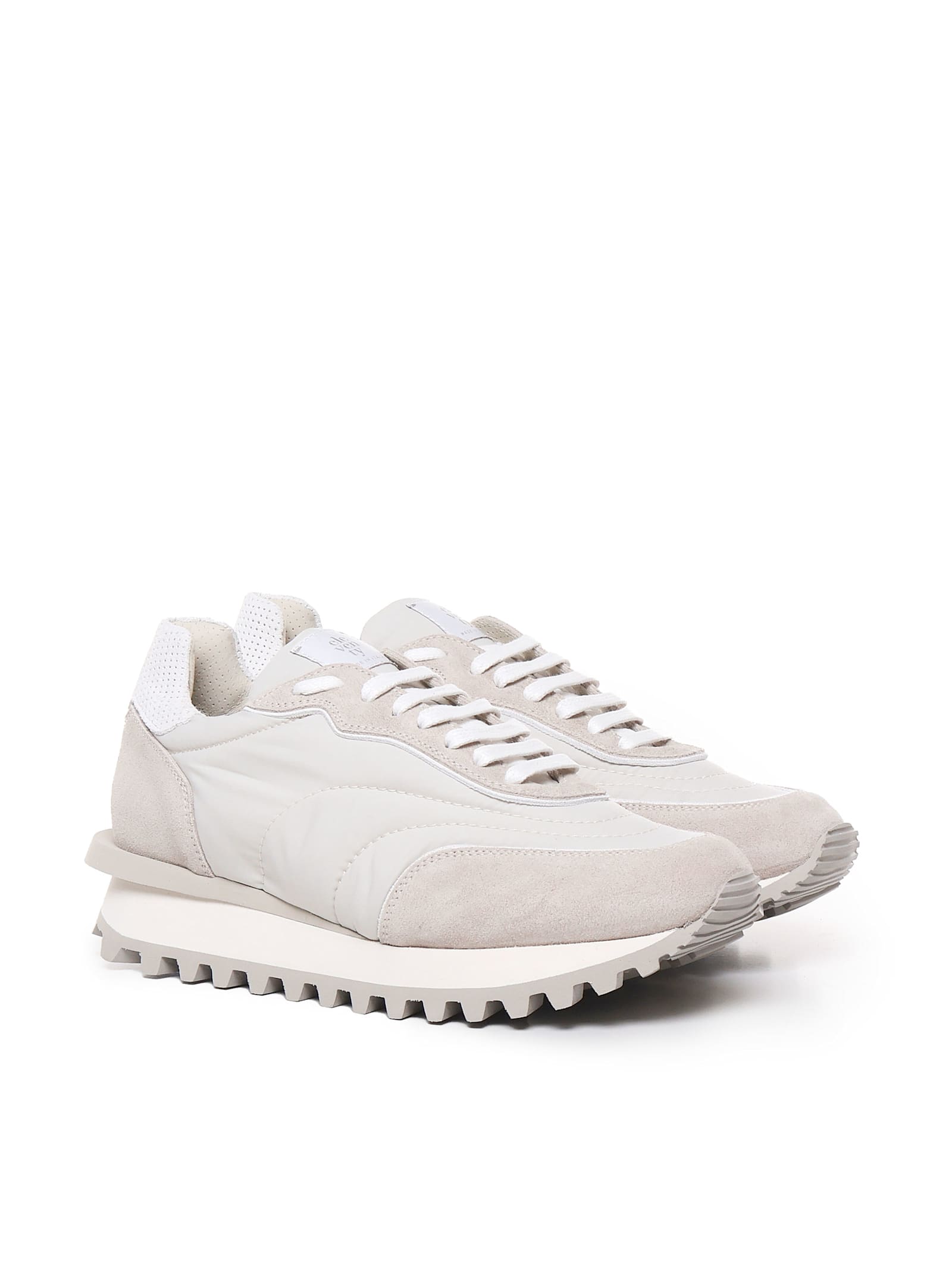 Shop Eleventy Sneakers With Notched Sole In Sand, White