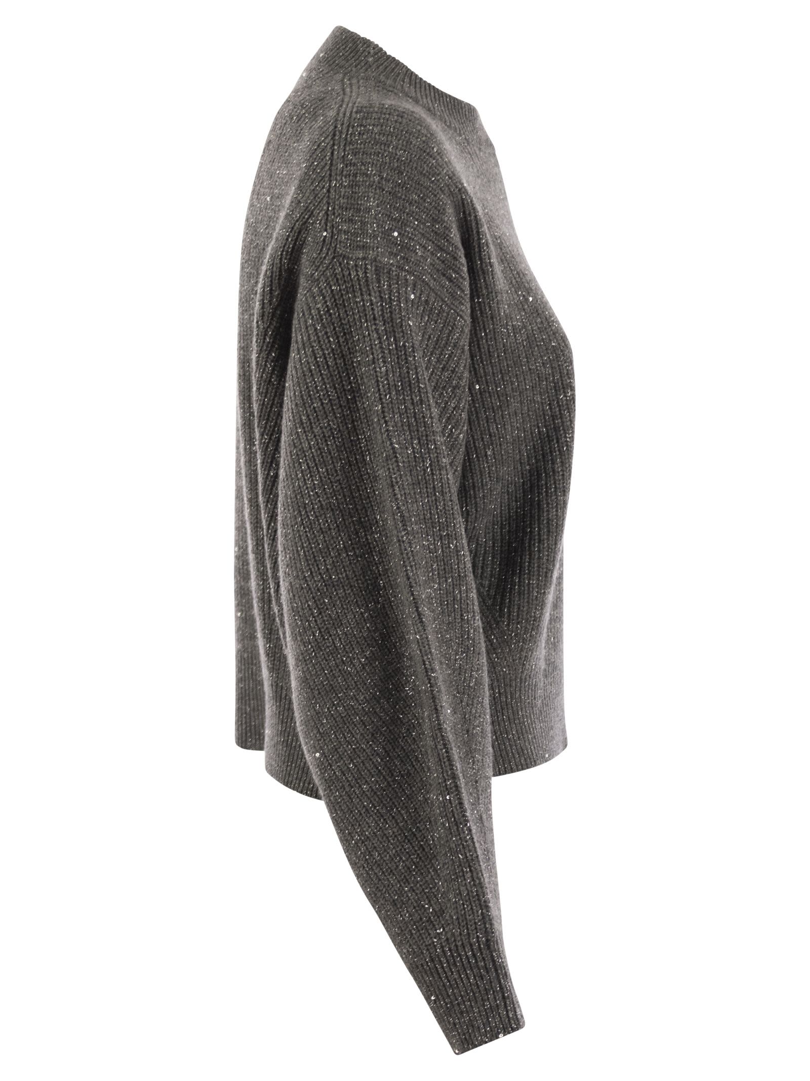 Shop Brunello Cucinelli Dazzling Ribbed Sweater In Cashmere And Wool In Anthracite