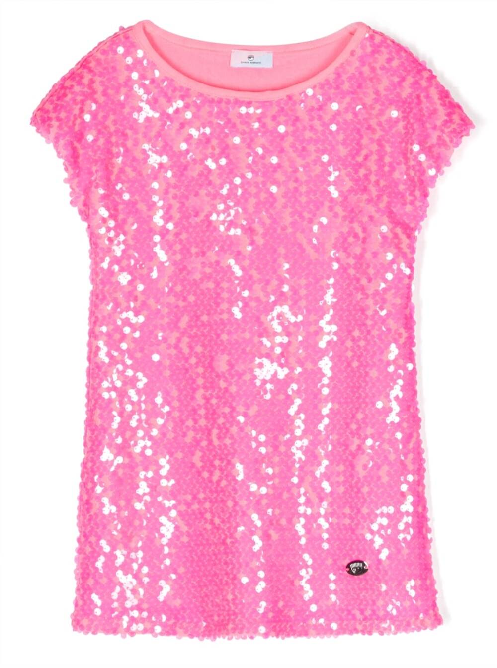 CHIARA FERRAGNI PINK SEQUIN DRESS WITH LOGO PLACQUE IN POLYESTER GIRL