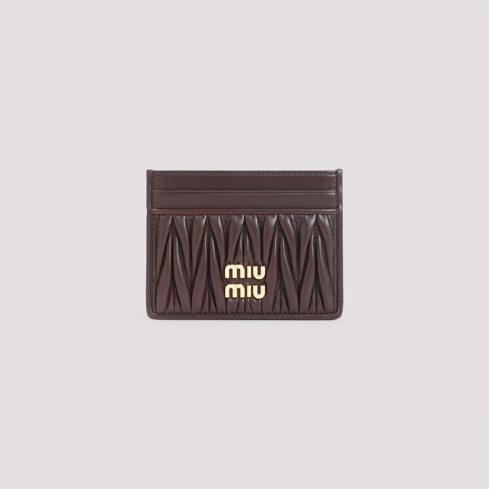 Miu Miu Lamb Leather Cardholder In Gray