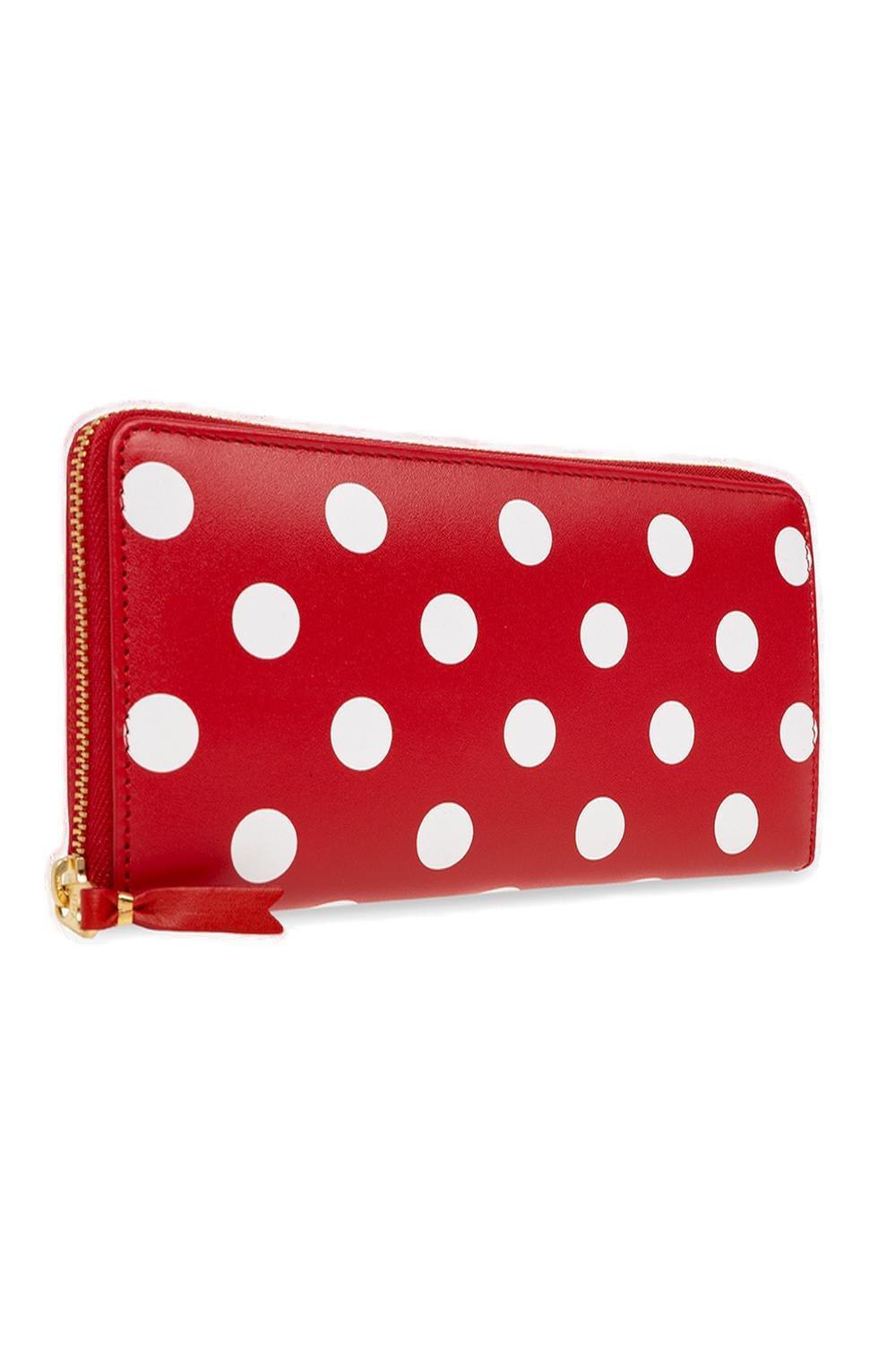 Comme Des Garçons Polka Dot Printed Zip-around Wallet In Red