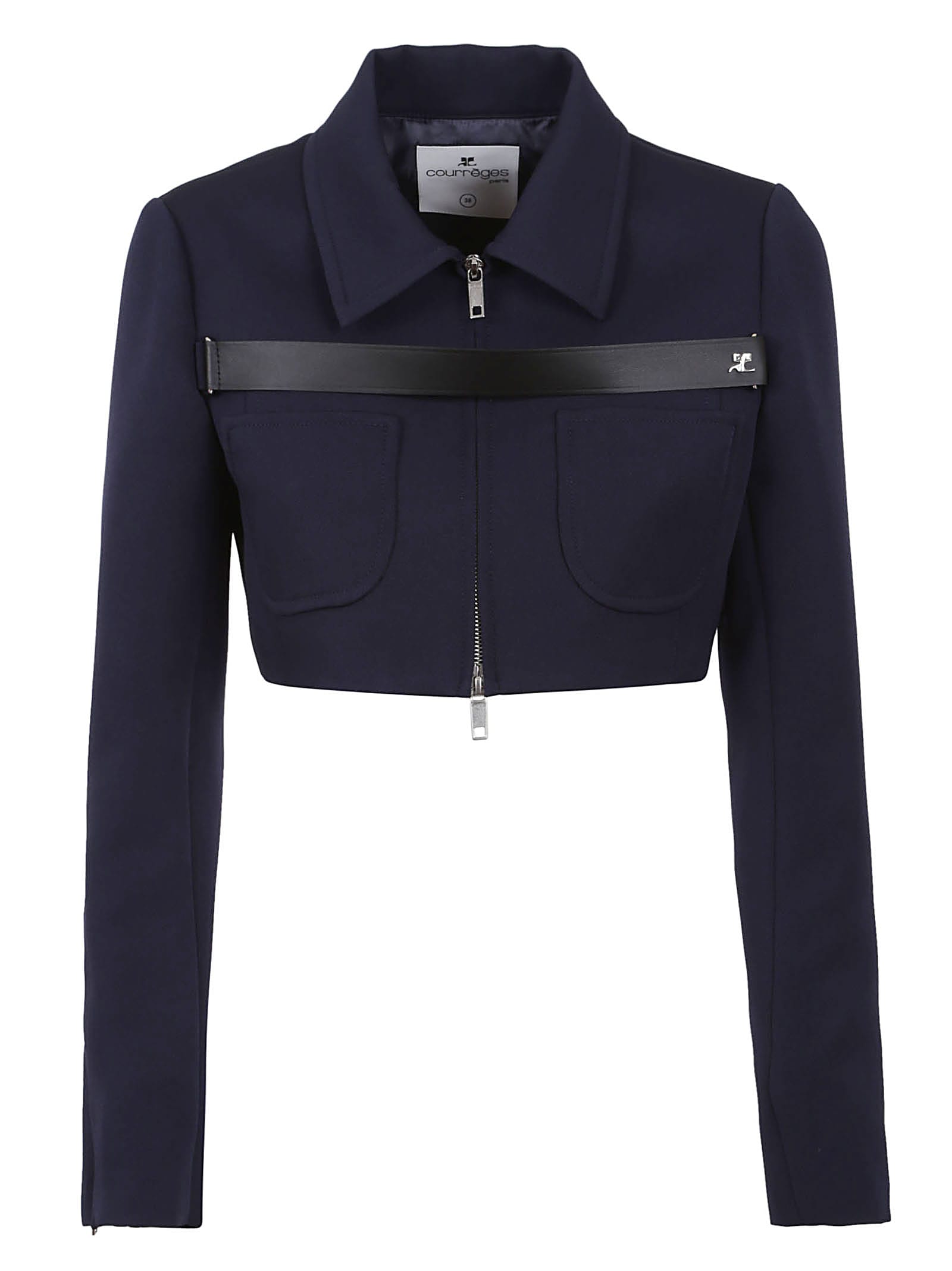 Courrèges Cropped Twill Jacket W/ Strap In Ink